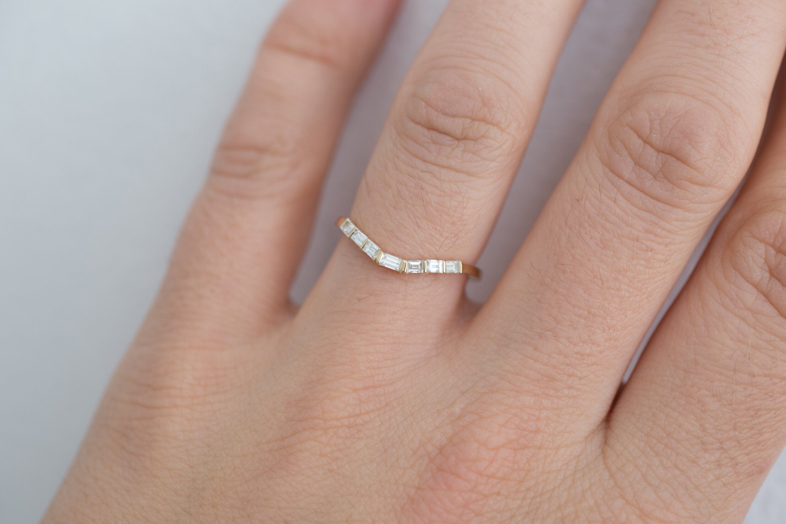 Baguette Diamond Contour Curve Band | 14k Recycled Gold