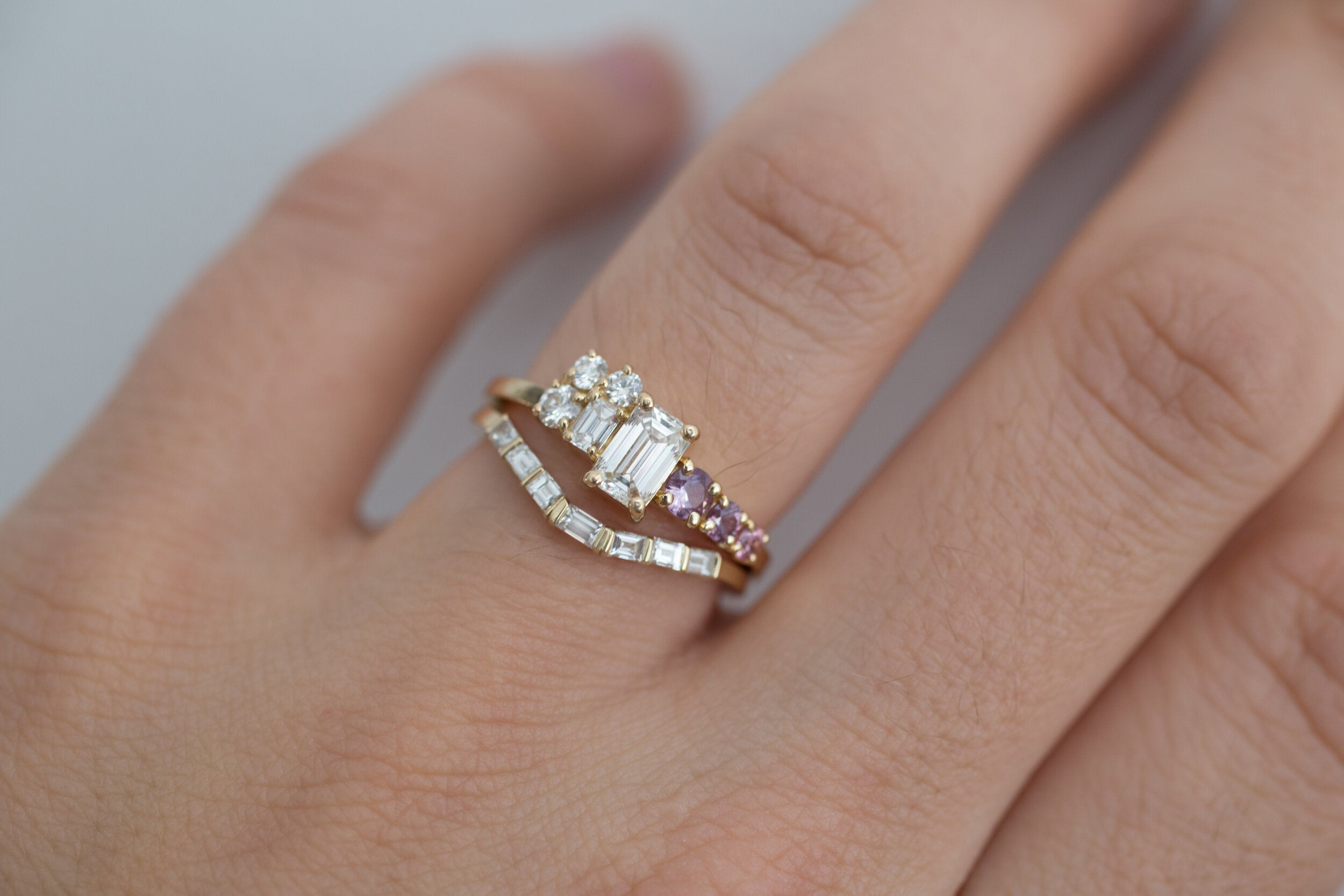 Baguette Diamond Contour Curve Band | 14k Recycled Gold