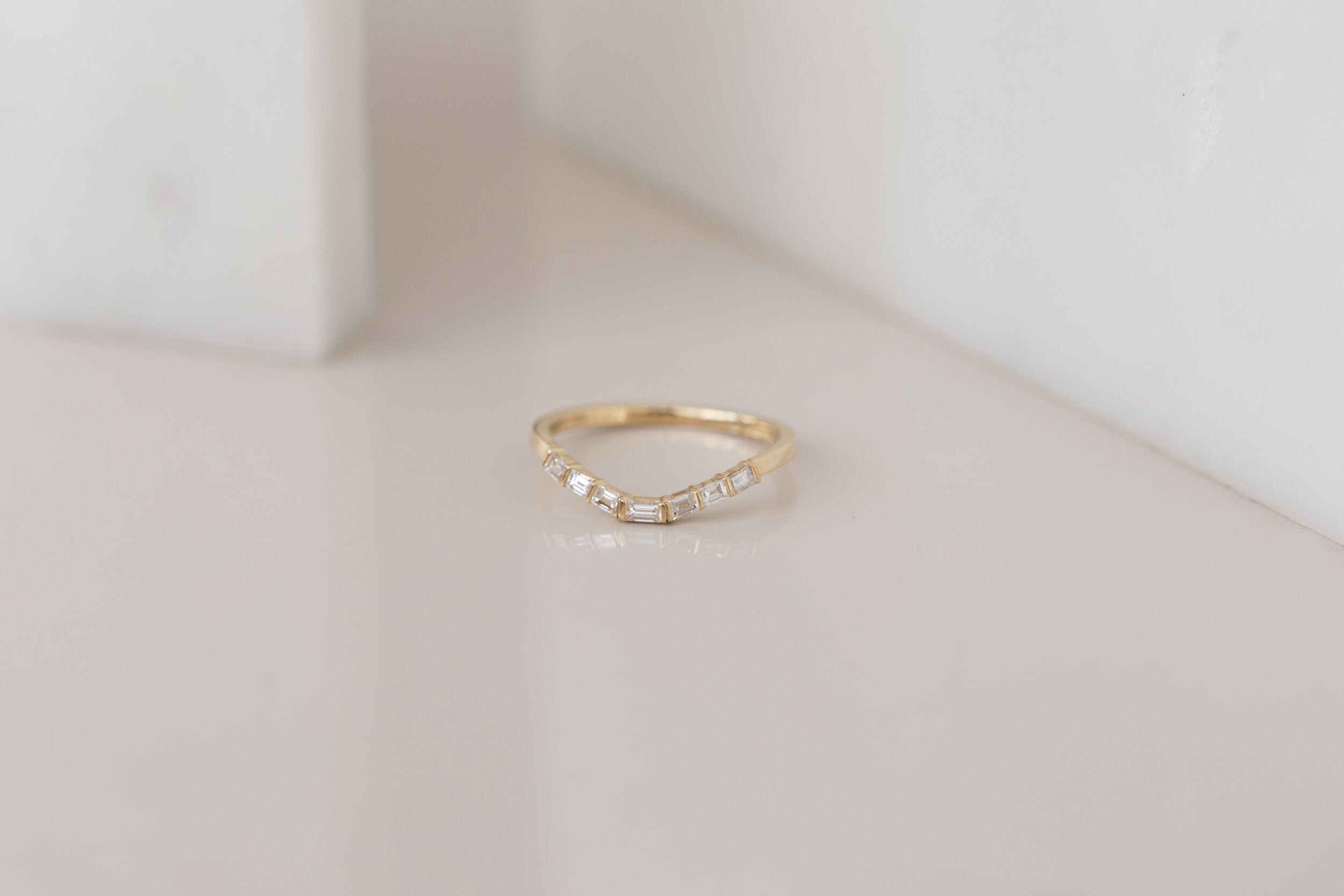 Baguette Diamond Contour Curve Band | 14k Recycled Gold