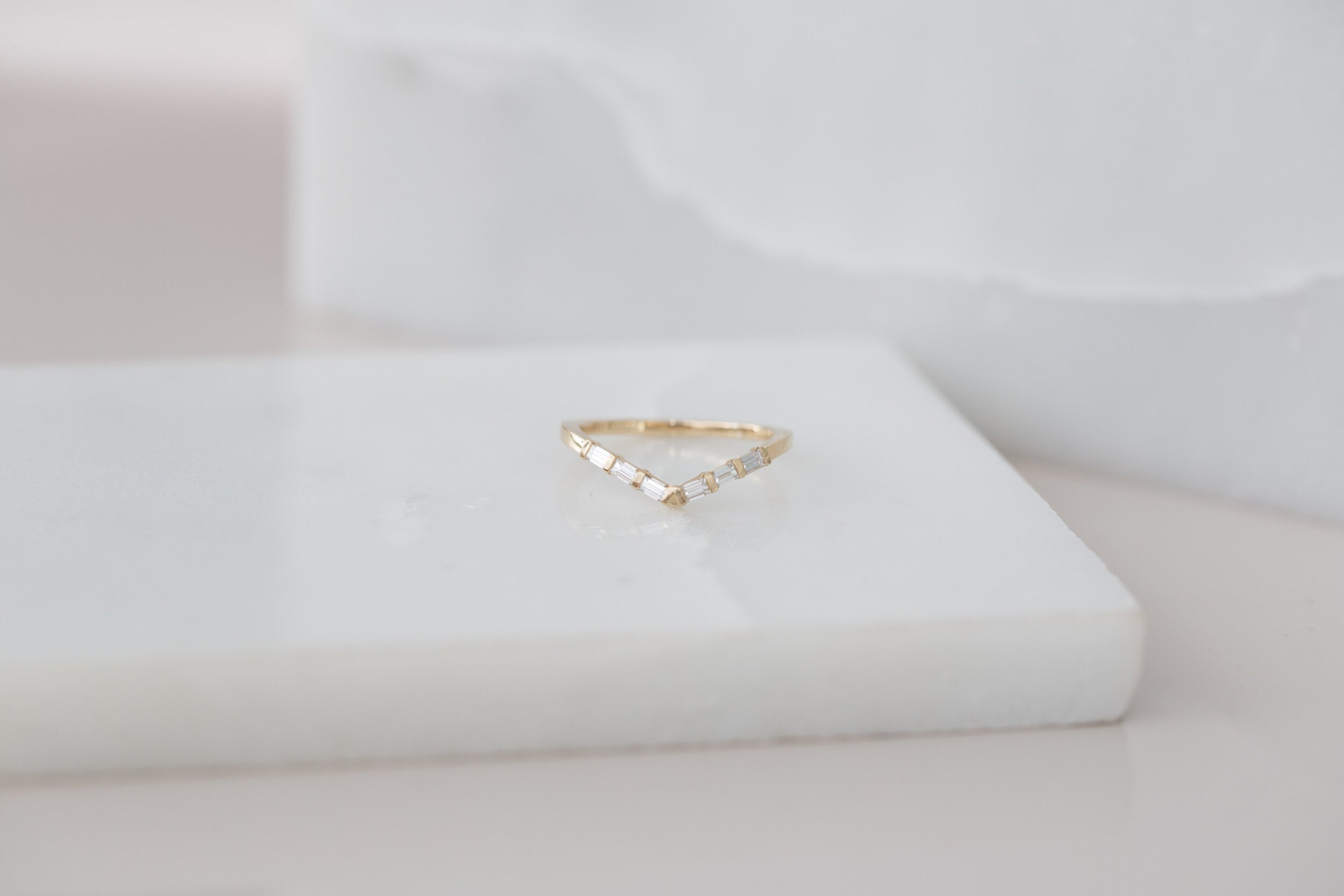 Baguette Diamond Contour V Band | 14k Recycled Gold