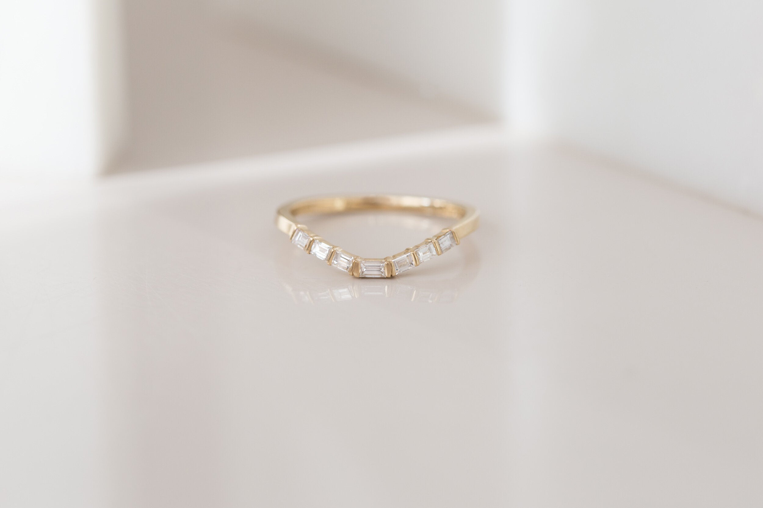 Baguette Diamond Contour Curve Band | 14k Recycled Gold