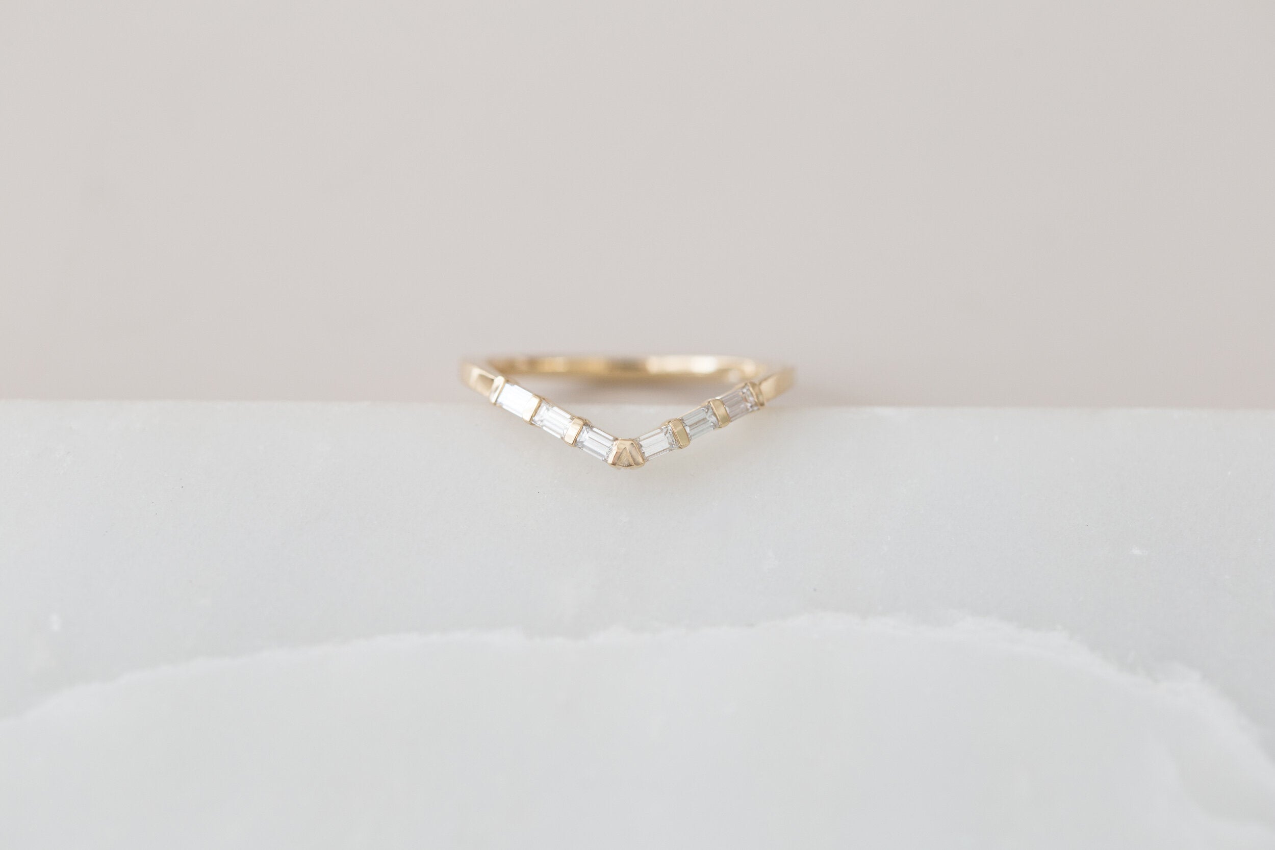 Baguette Diamond Contour V Band | 14k Recycled Gold