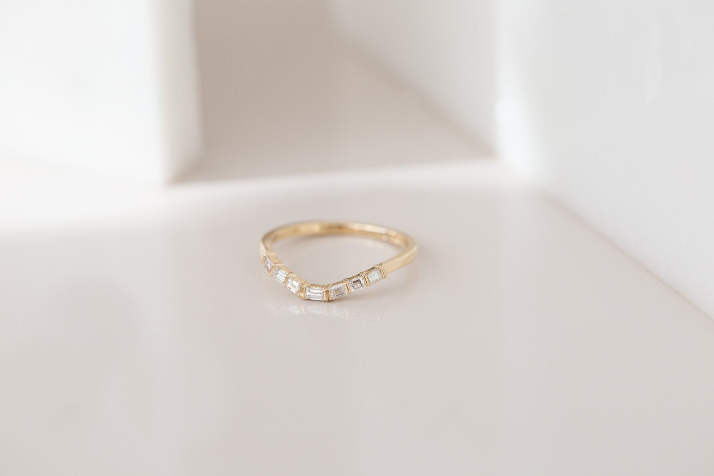 Baguette Diamond Contour Curve Band | 14k Recycled Gold
