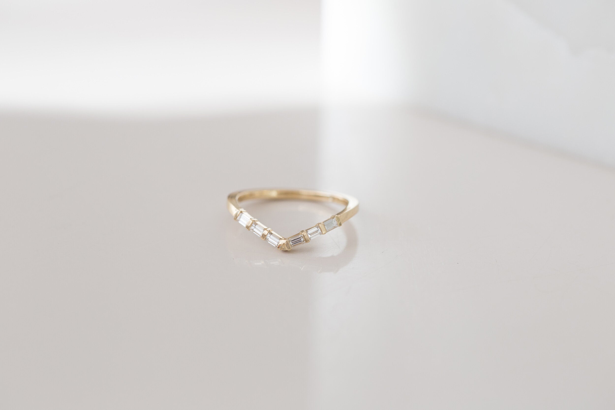 Baguette Diamond Contour V Band | 14k Recycled Gold