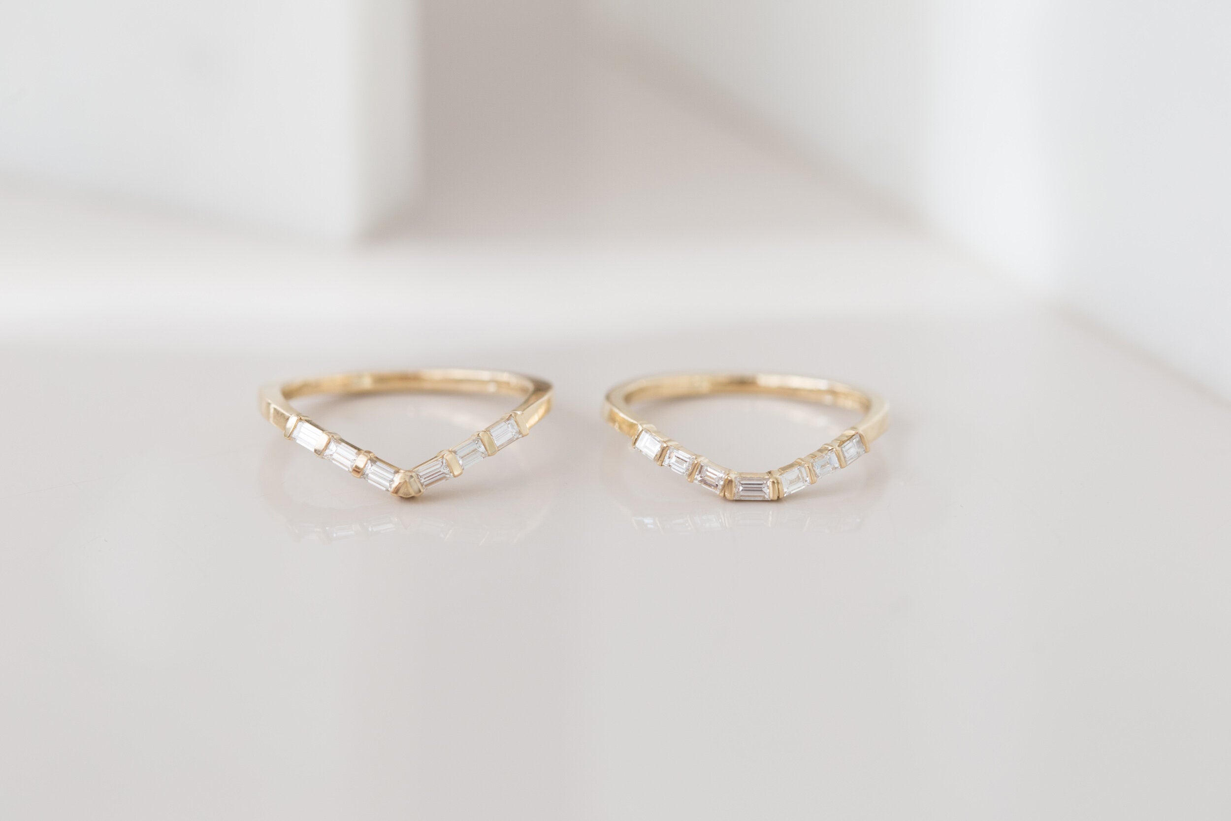 Baguette Diamond Contour V Band | 14k Recycled Gold