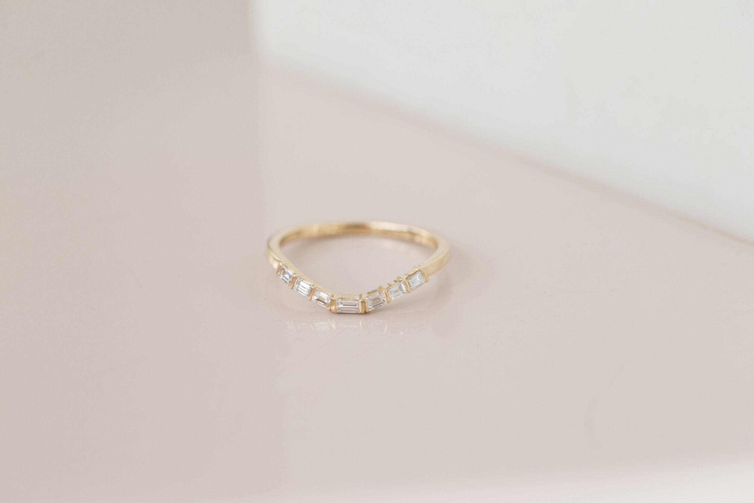 Baguette Diamond Contour Curve Band | 14k Recycled Gold
