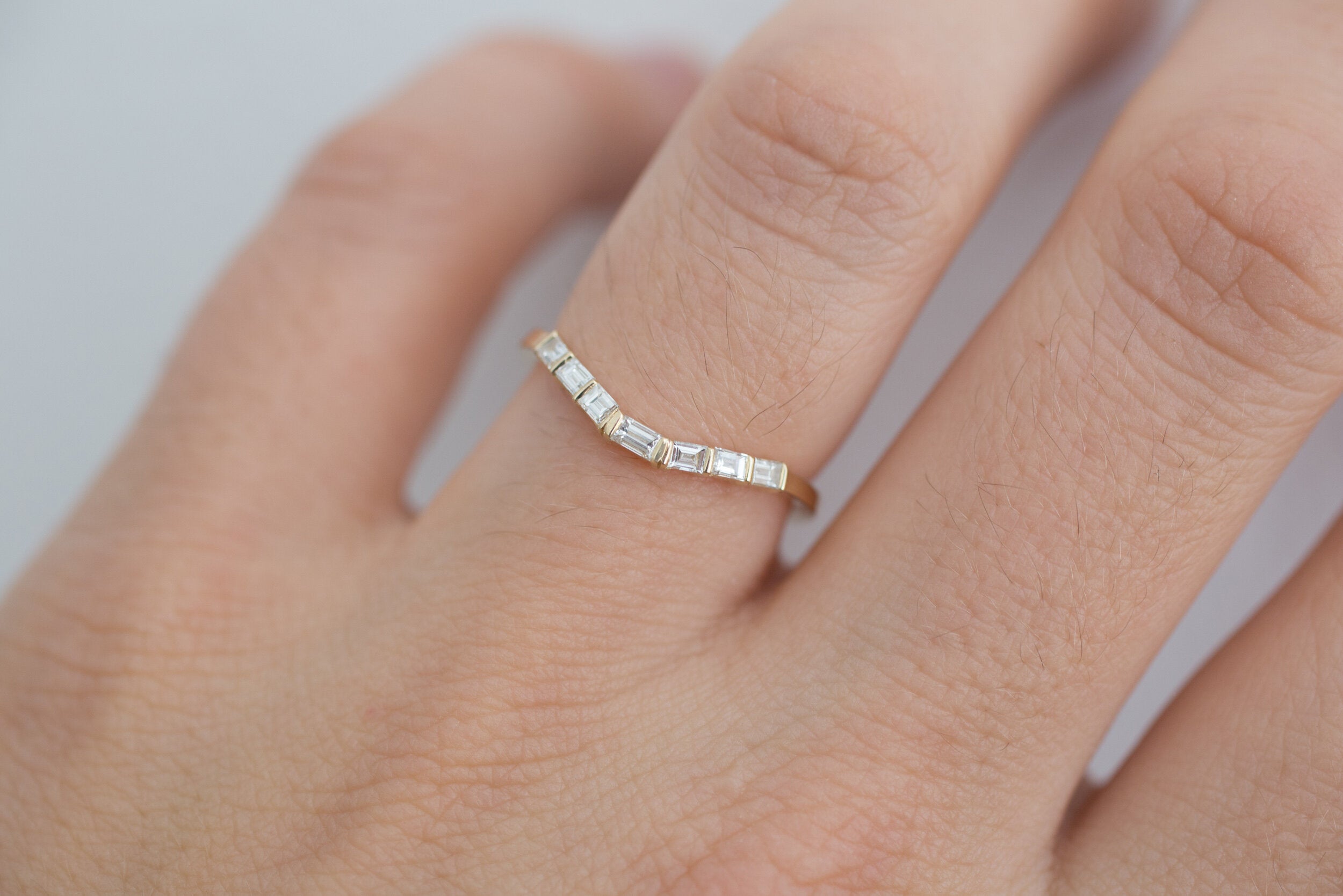 Baguette Diamond Contour Curve Band | 14k Recycled Gold