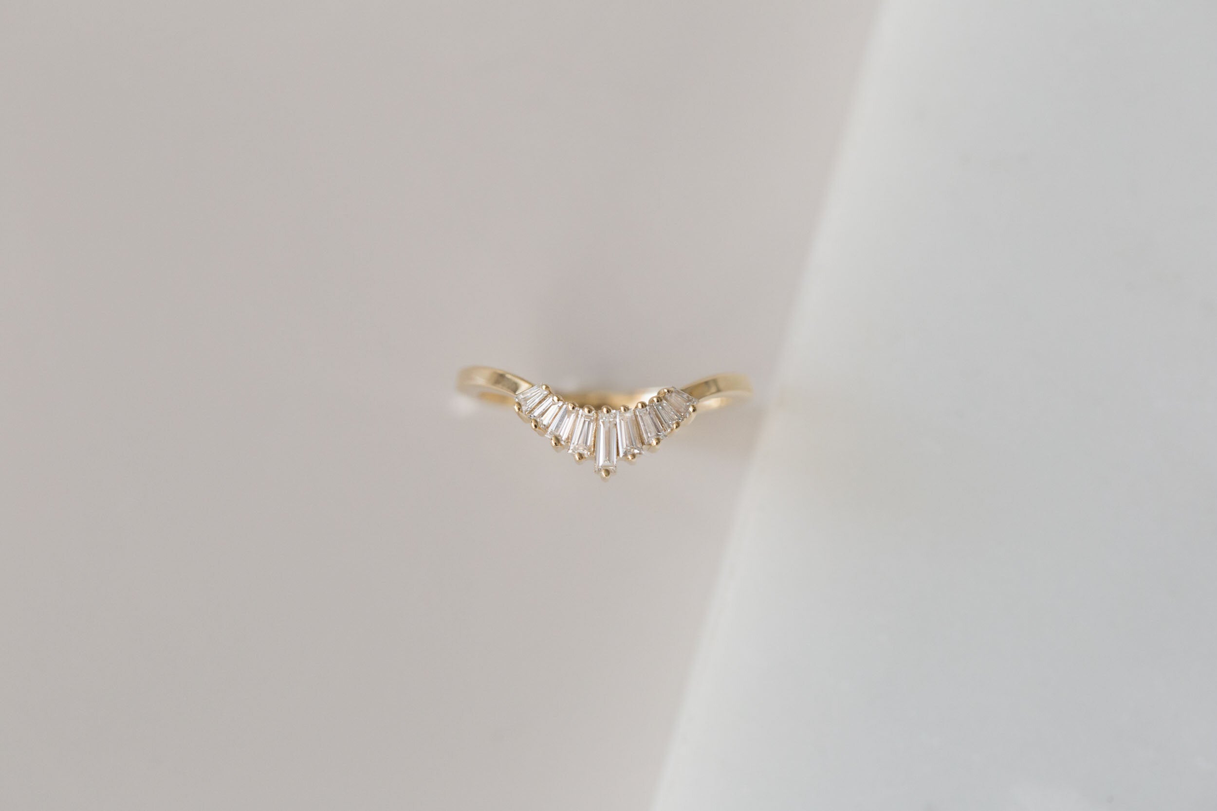 Baguette Diamond Fan Contour Curve Band | 14k Recycled Gold