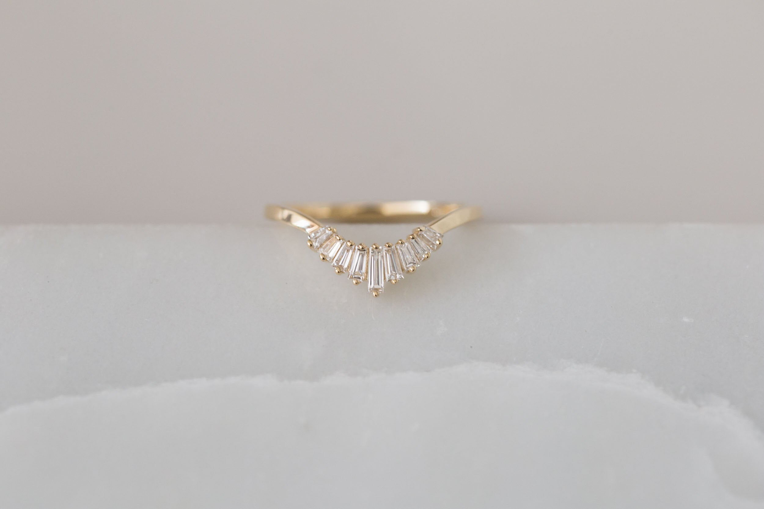 Baguette Diamond Fan Contour Curve Band | 14k Recycled Gold