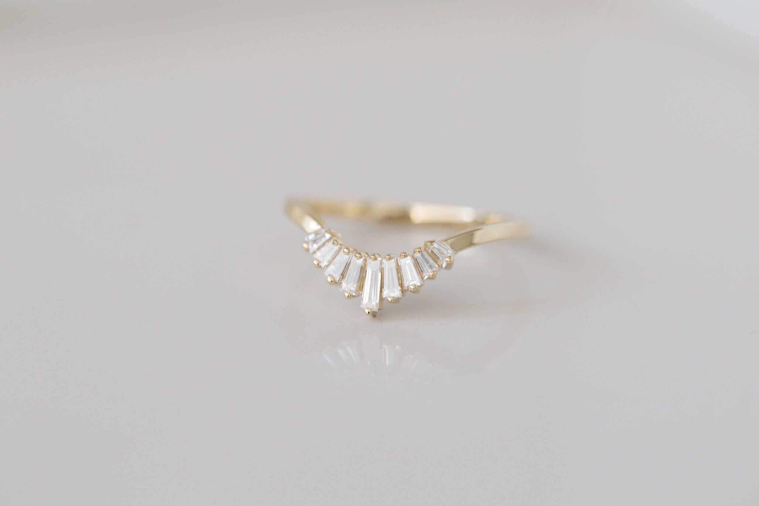 Baguette Diamond Fan Contour Curve Band | 14k Recycled Gold