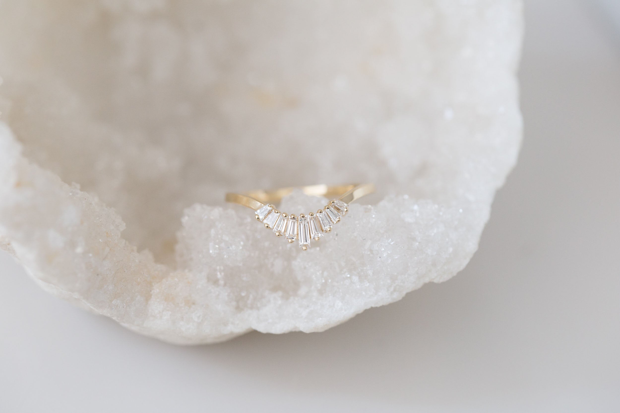 Baguette Diamond Fan Contour Curve Band | 14k Recycled Gold