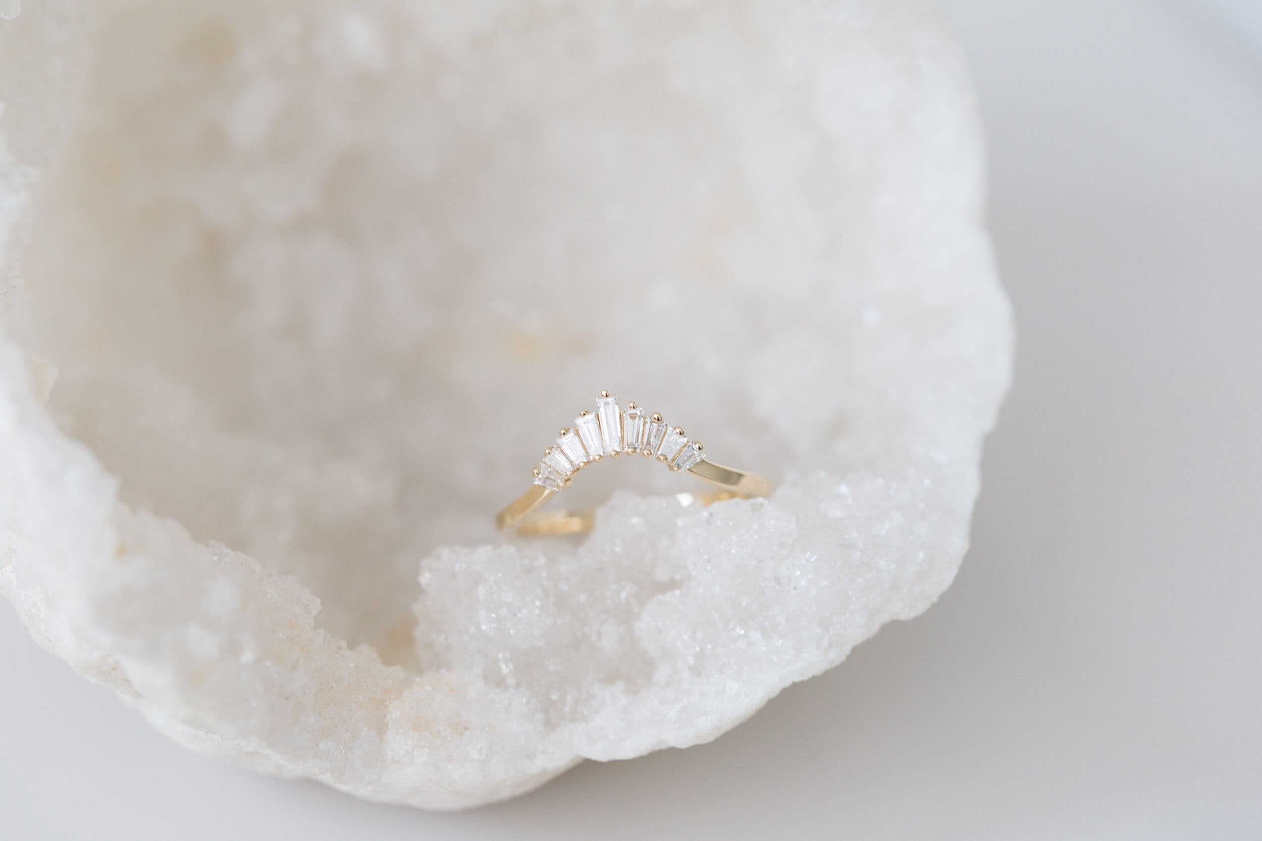 Baguette Diamond Fan Contour Curve Band | 14k Recycled Gold