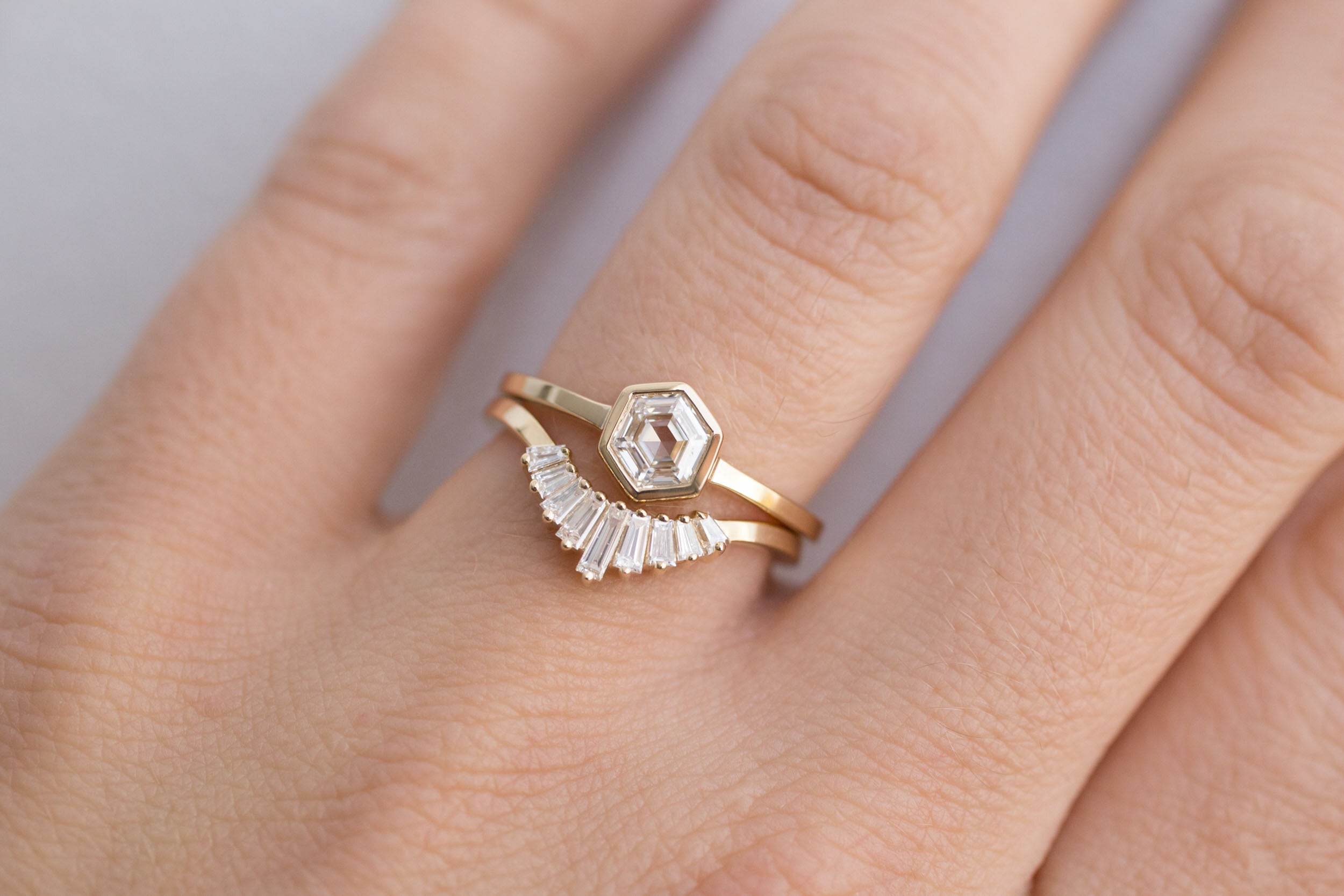 Avens Ring | Hexagon Step Cut Diamond Solitaire | 14k Recycled Gold | One of a Kind