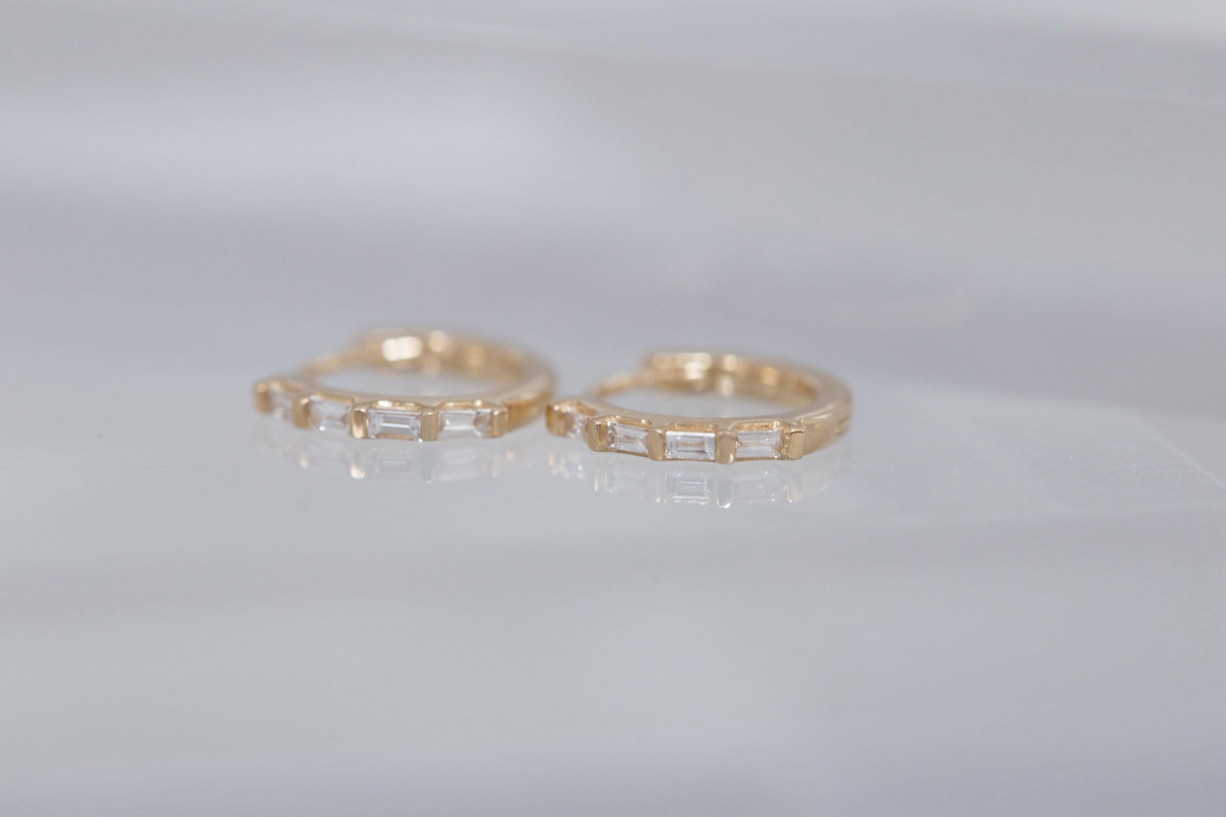 Diamond Baguette Huggie Earrings | 14k Recycled Gold