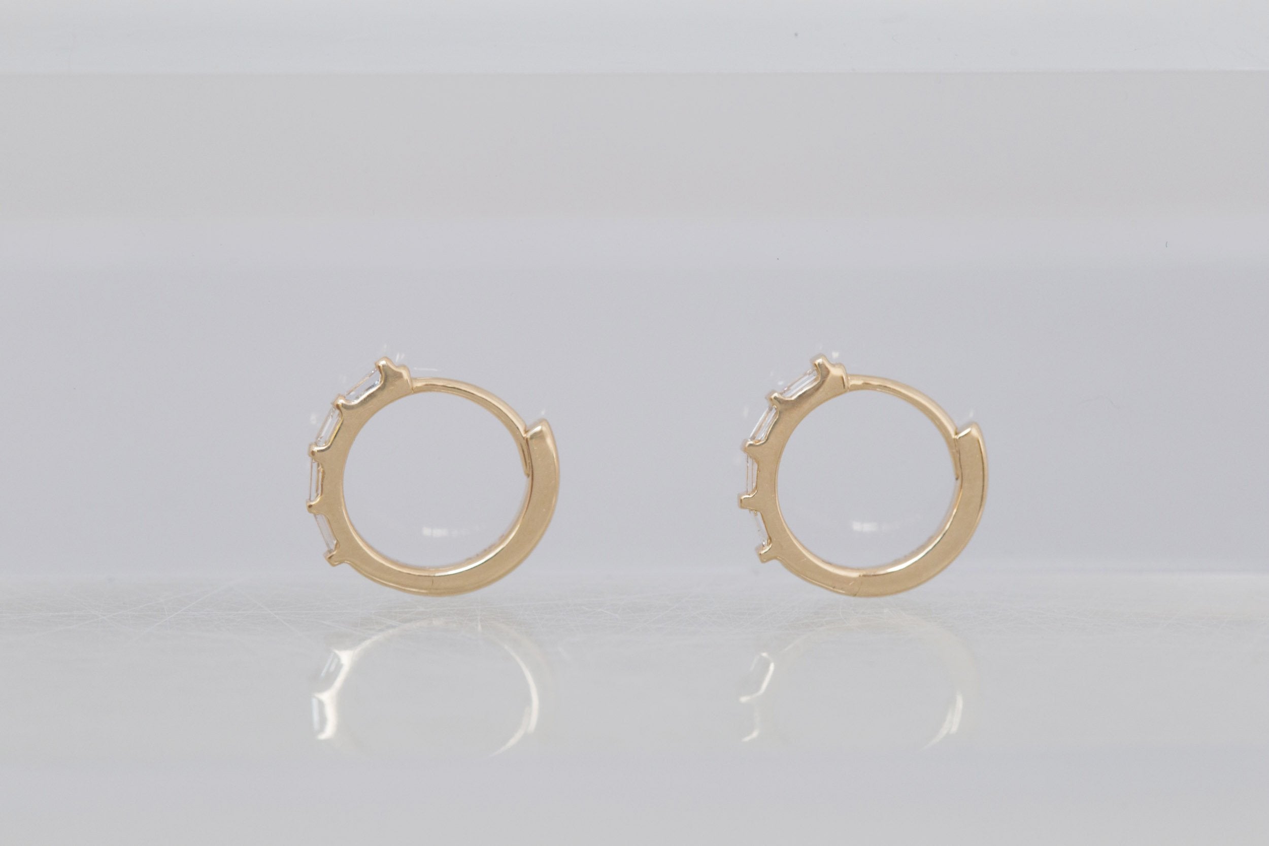 Diamond Baguette Huggie Earrings | 14k Recycled Gold
