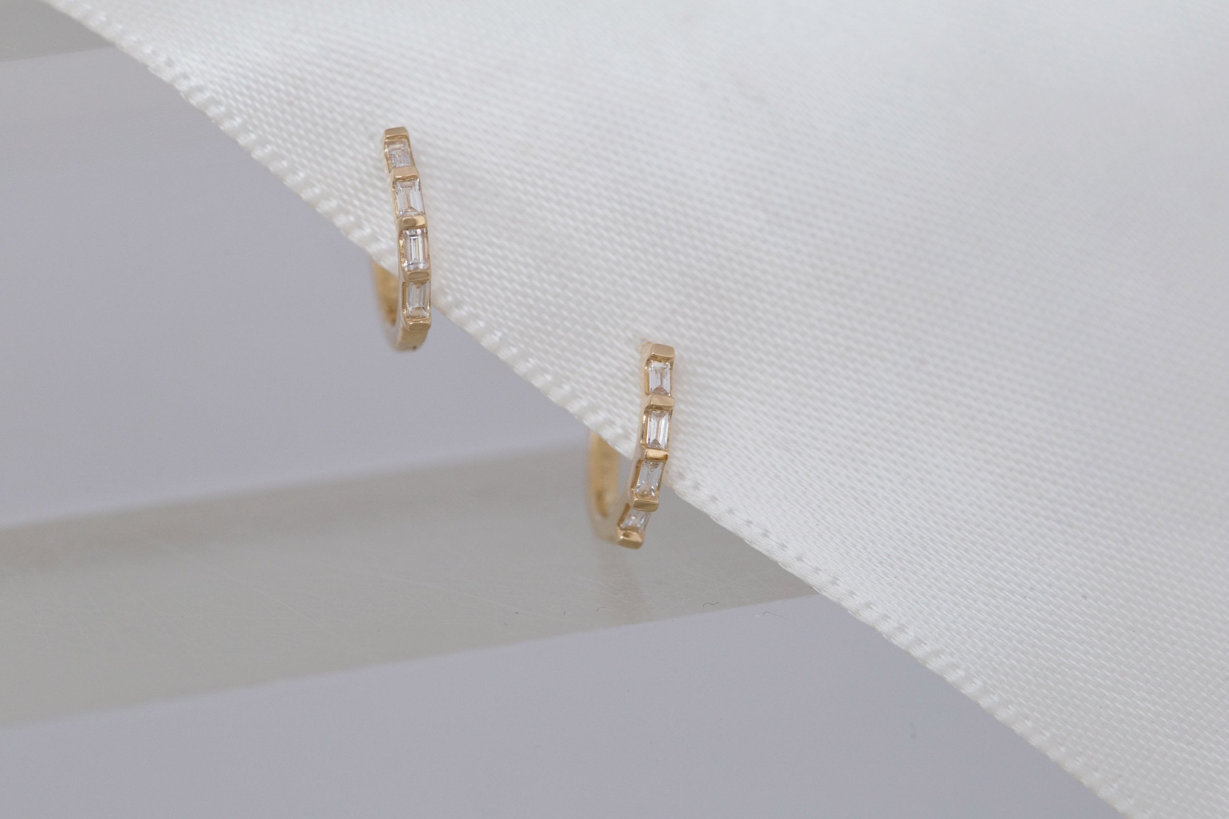 Diamond Baguette Huggie Earrings | 14k Recycled Gold