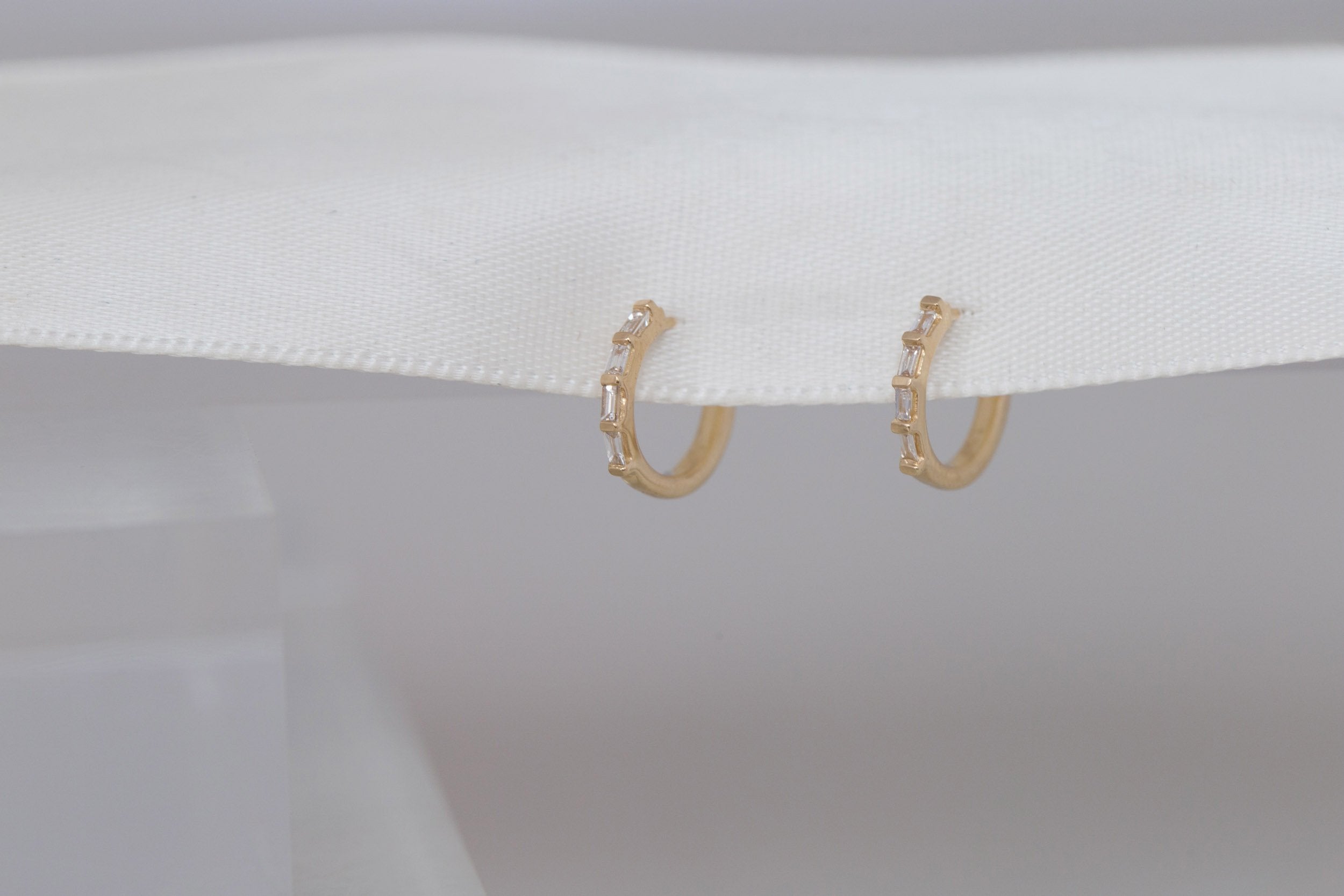 Diamond Baguette Huggie Earrings | 14k Recycled Gold