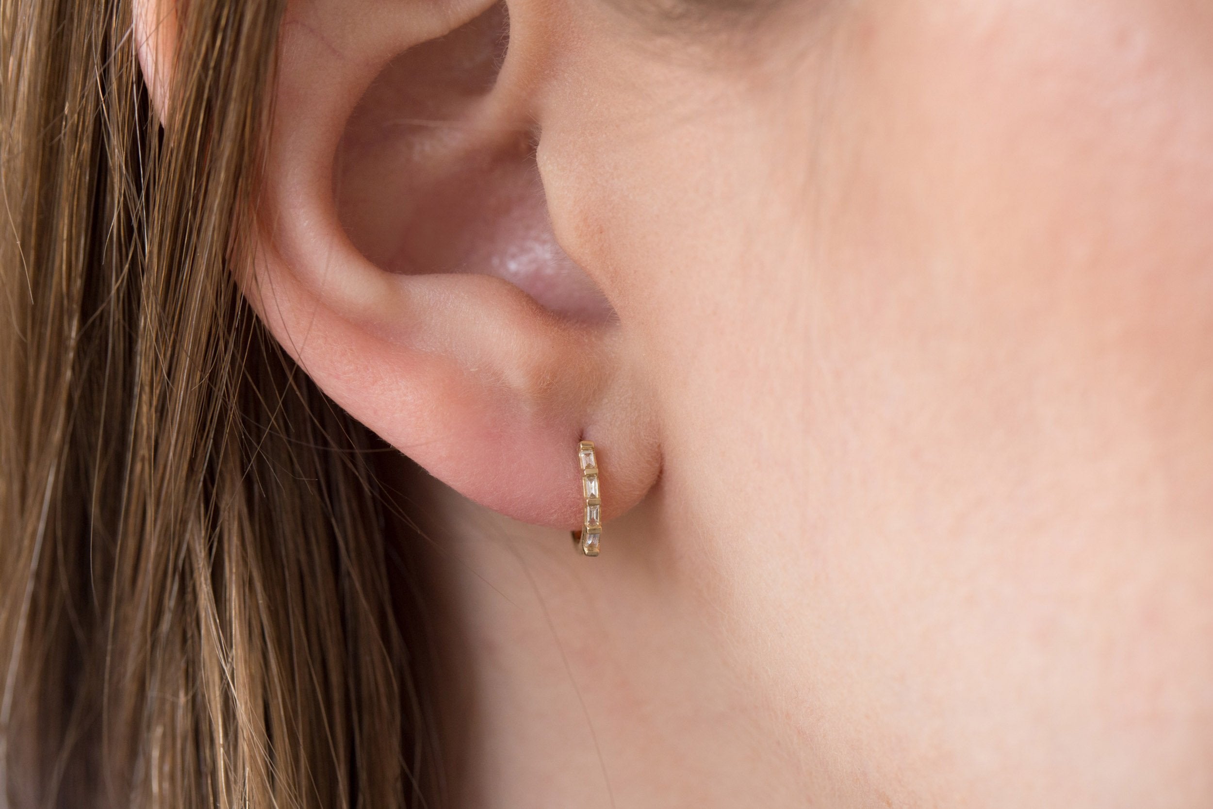 Diamond Baguette Huggie Earrings | 14k Recycled Gold