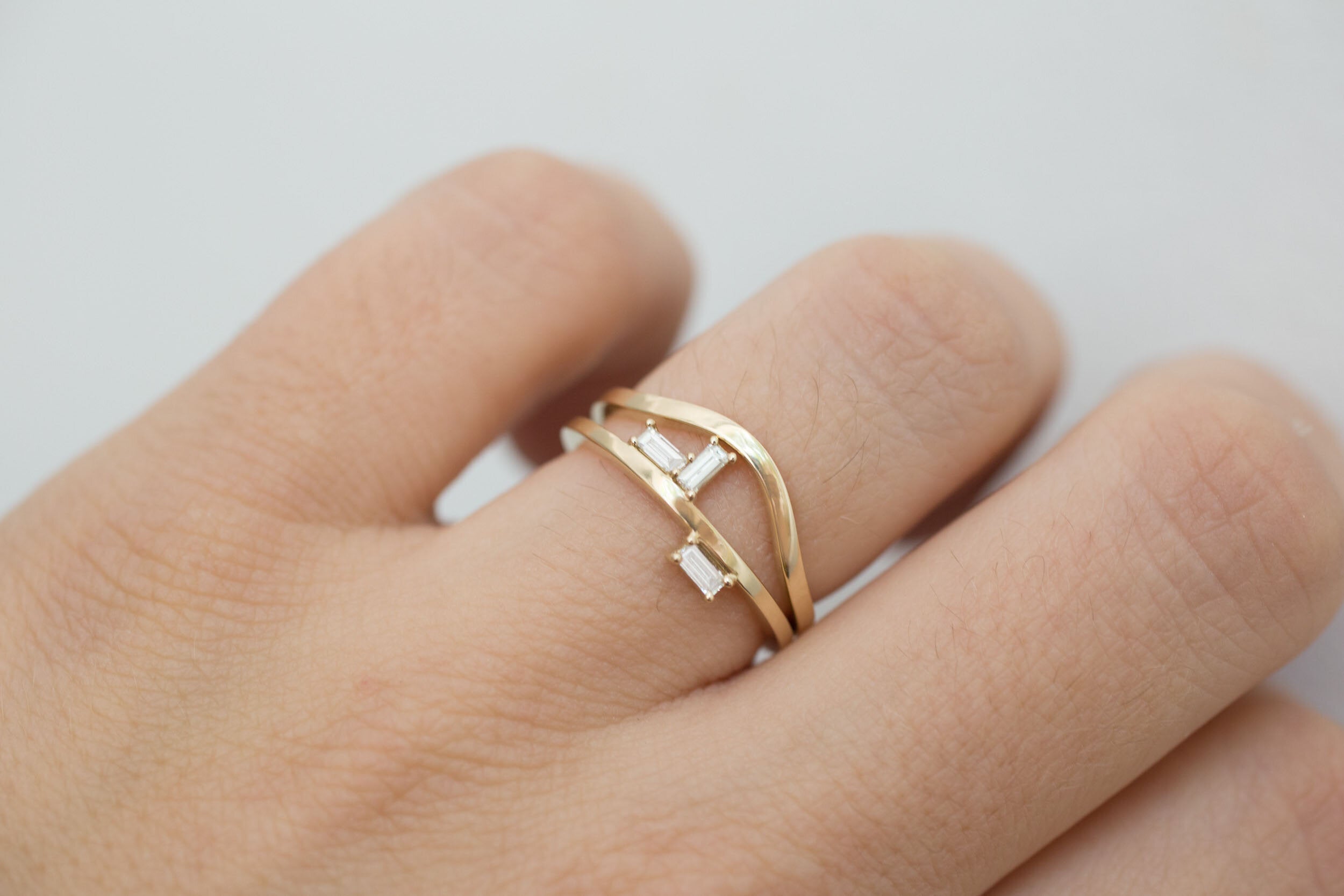 Baguette Diamond Lines Band | 14k Recycled Gold