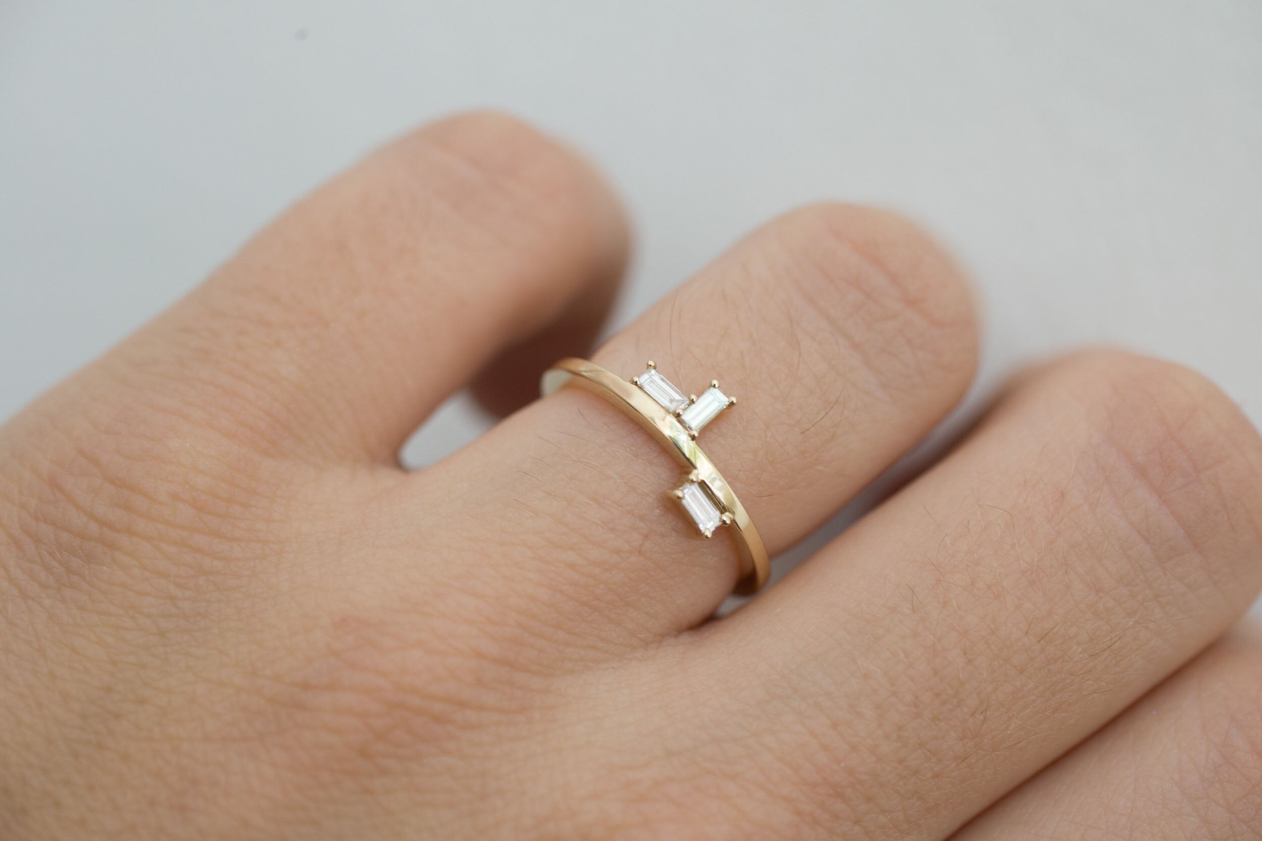 Baguette Diamond Lines Band | 14k Recycled Gold