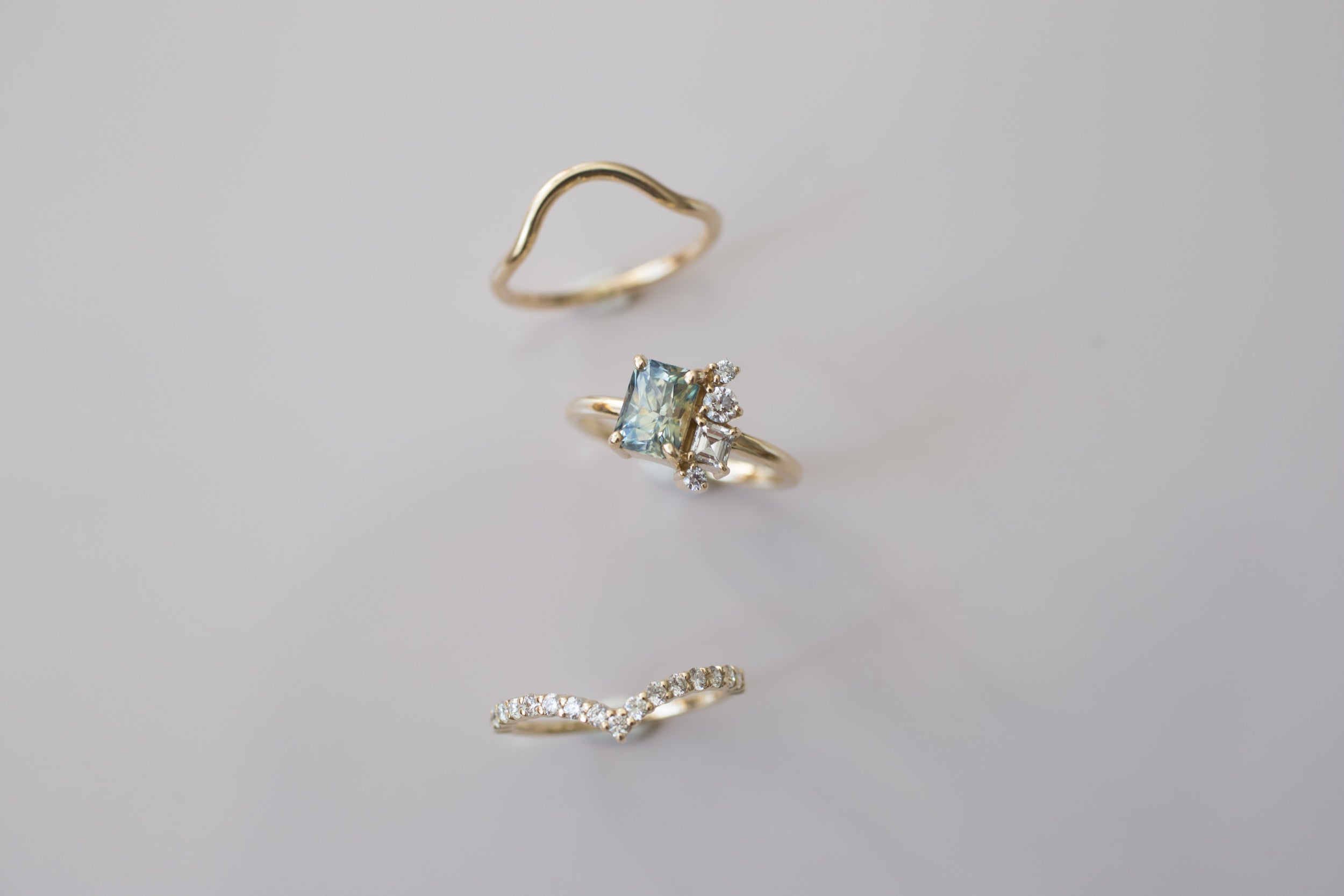 Bi–color Blue Yellow Sapphire + Diamond Cluster Engagement Ring | 14k Recycled Gold | One of a Kind