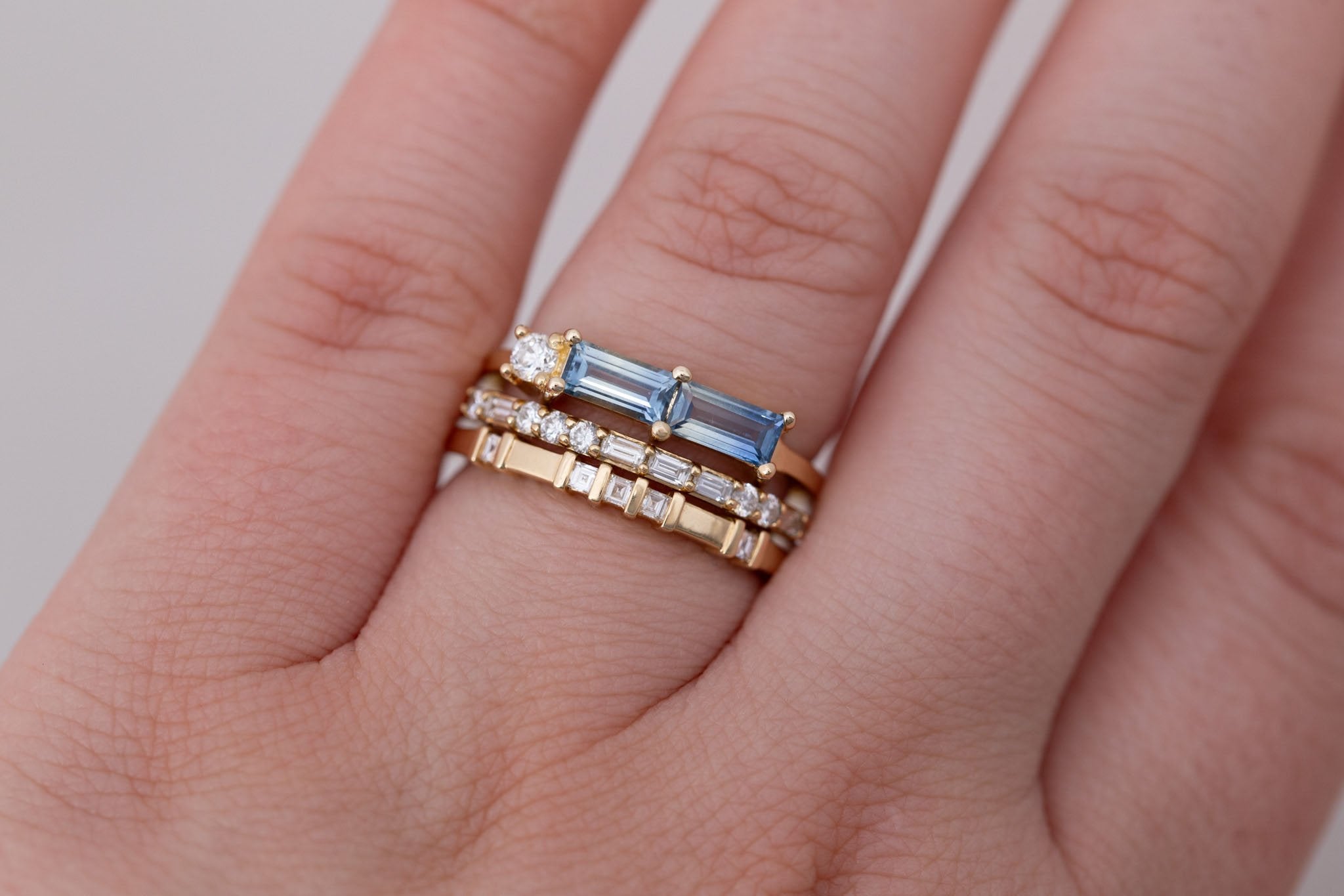 Bicolor Sapphire Line Ring | Blue Sapphires Engagement Ring | 14k Recycled Gold | One of a Kind