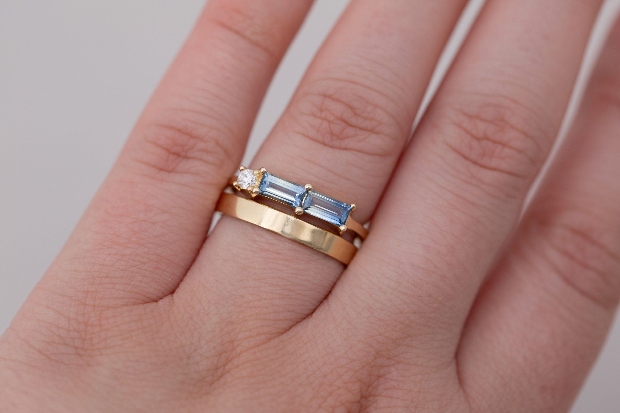 Bicolor Sapphire Line Ring | Blue Sapphires Engagement Ring | 14k Recycled Gold | One of a Kind