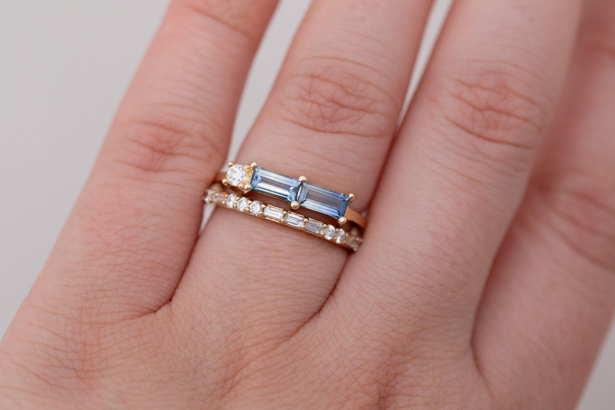 Bicolor Sapphire Line Ring | Blue Sapphires Engagement Ring | 14k Recycled Gold | One of a Kind