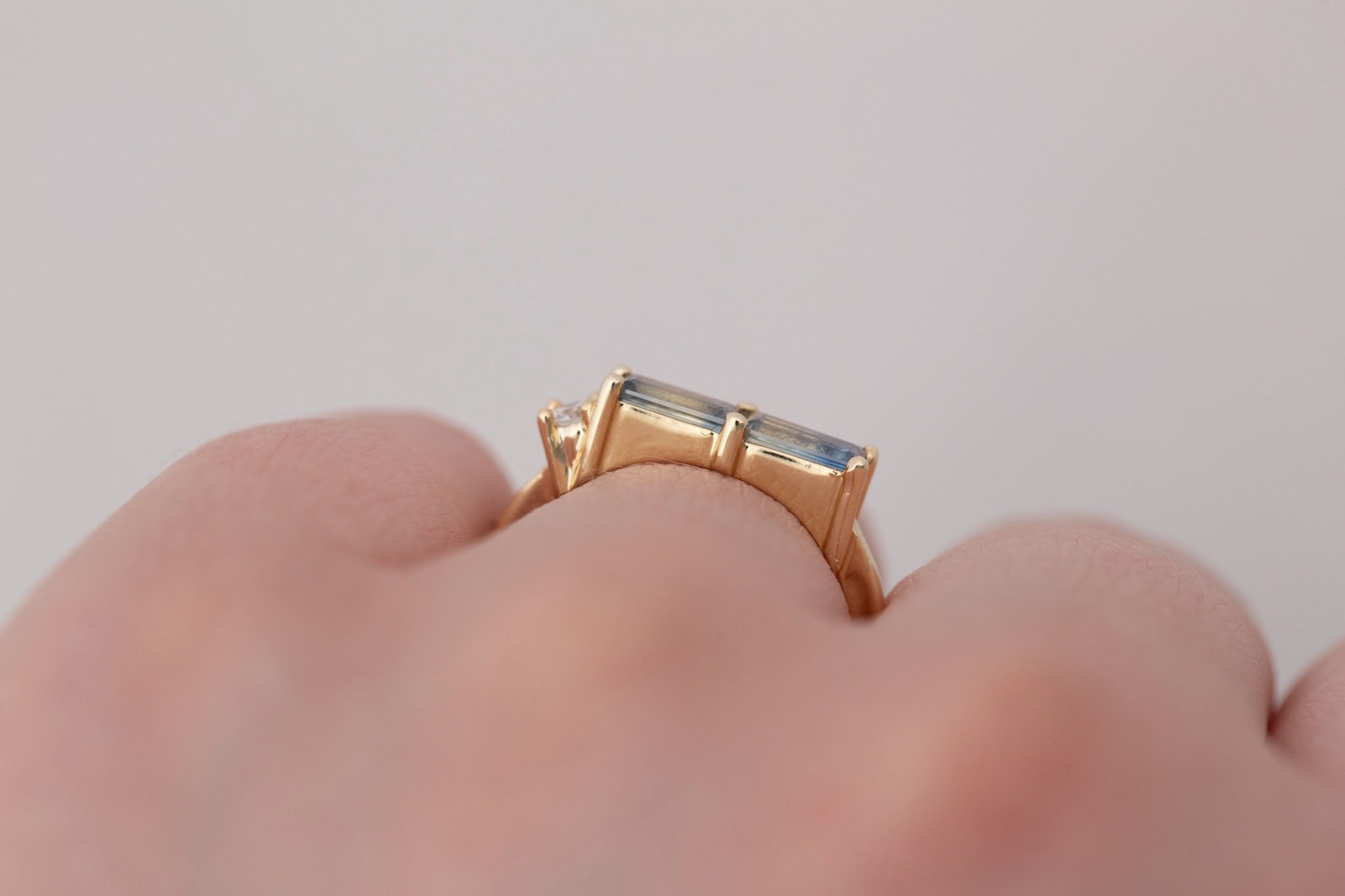 Bicolor Sapphire Line Ring | Blue Sapphires Engagement Ring | 14k Recycled Gold | One of a Kind