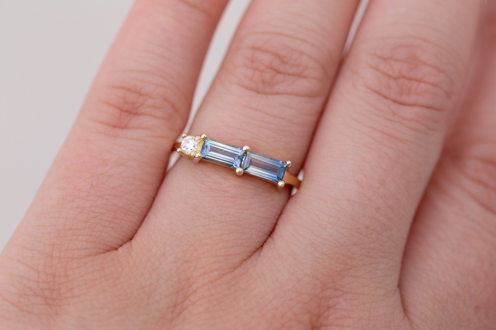 Bicolor Sapphire Line Ring | Blue Sapphires Engagement Ring | 14k Recycled Gold | One of a Kind