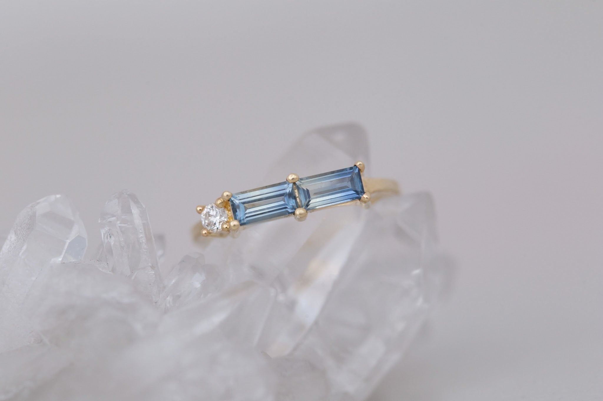 Bicolor Sapphire Line Ring | Blue Sapphires Engagement Ring | 14k Recycled Gold | One of a Kind