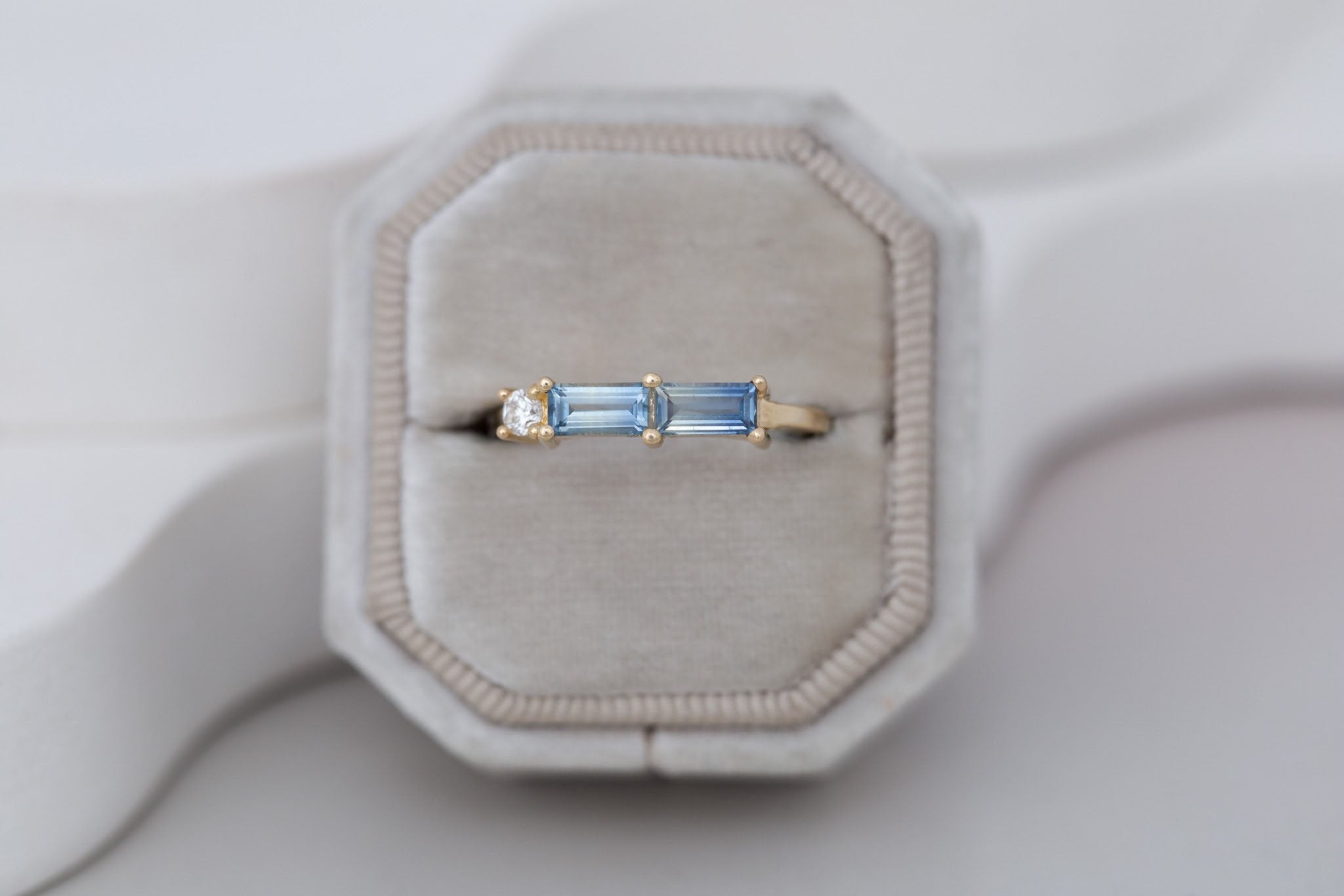 Bicolor Sapphire Line Ring | Blue Sapphires Engagement Ring | 14k Recycled Gold | One of a Kind