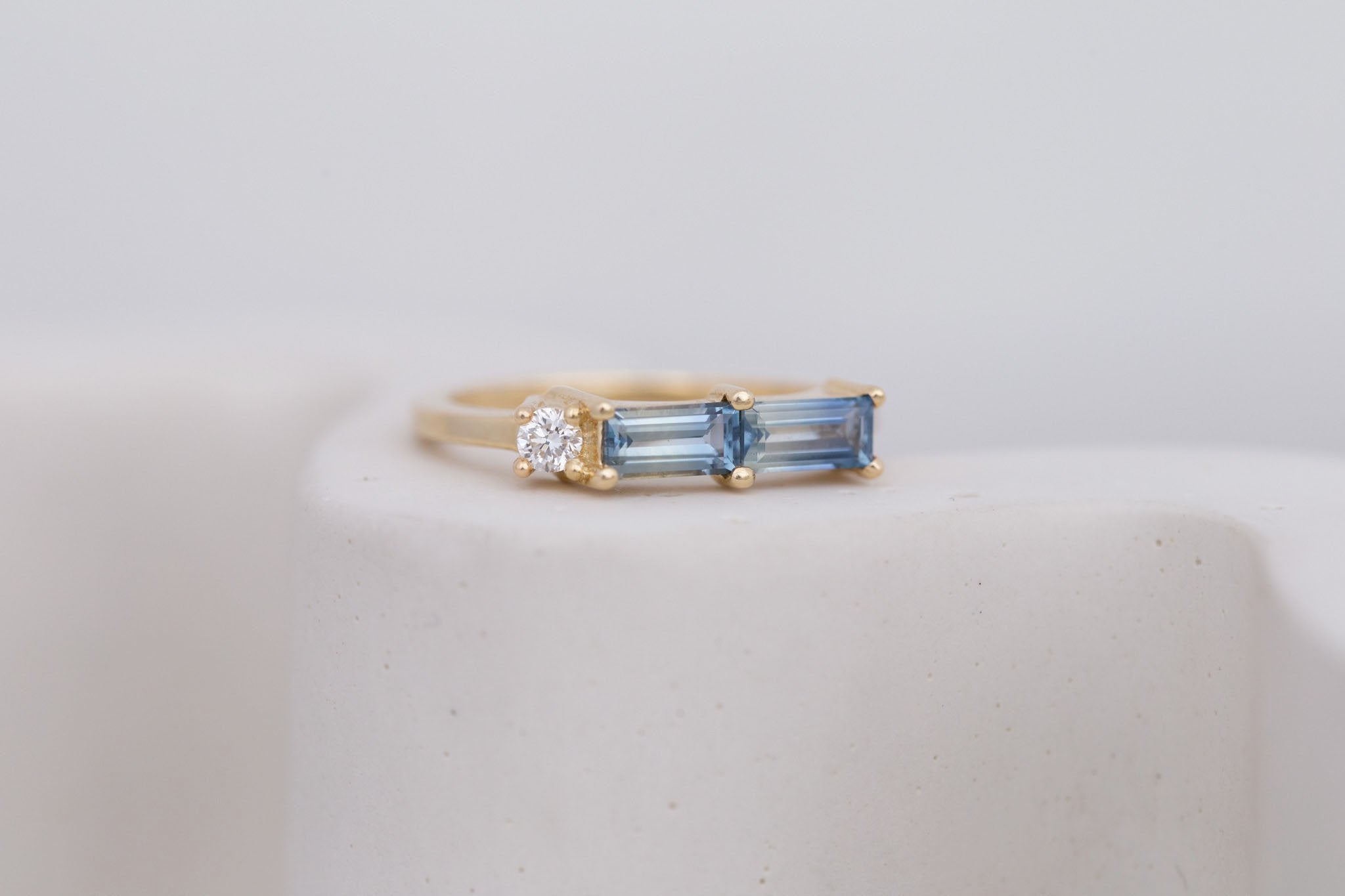 Bicolor Sapphire Line Ring | Blue Sapphires Engagement Ring | 14k Recycled Gold | One of a Kind