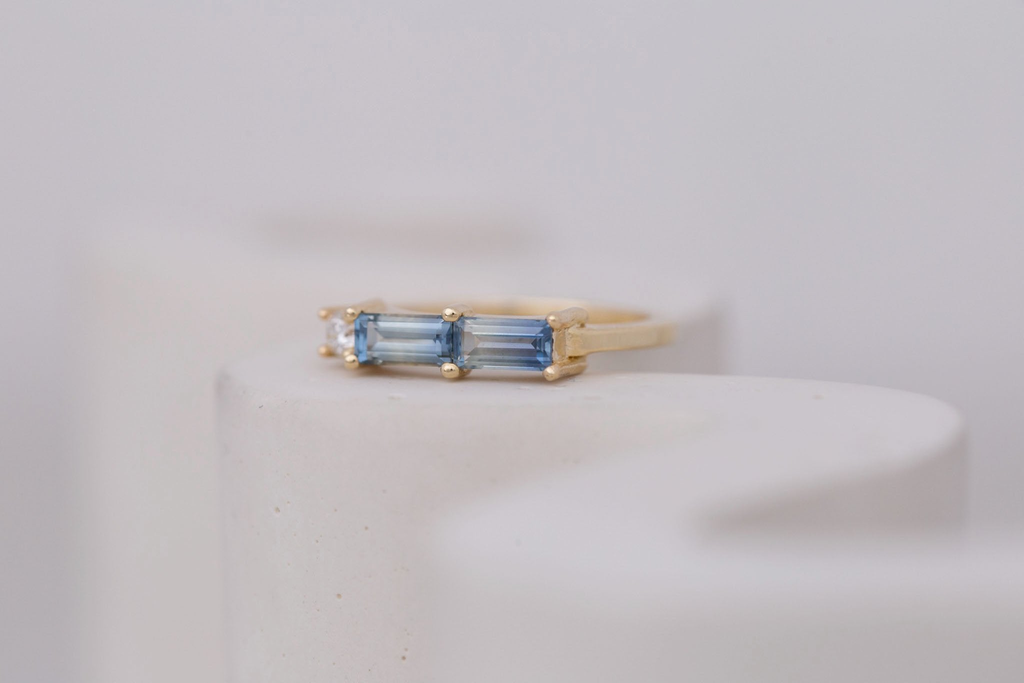 Bicolor Sapphire Line Ring | Blue Sapphires Engagement Ring | 14k Recycled Gold | One of a Kind