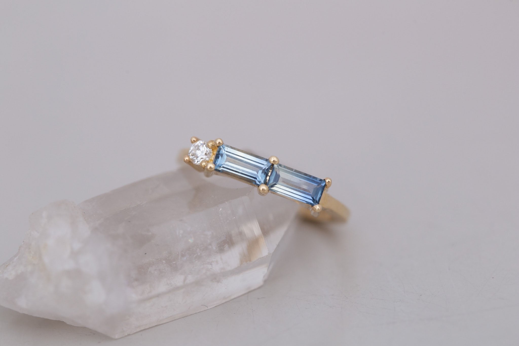 Bicolor Sapphire Line Ring | Blue Sapphires Engagement Ring | 14k Recycled Gold | One of a Kind