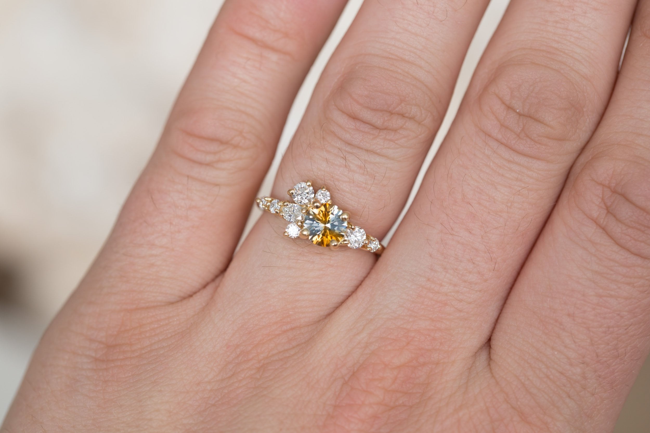 Ilia Ring | Bicolor Orange Blue Sapphire + Diamond Cluster Engagement Ring 1.09 ct | 14k Recycled Gold | One of a Kind