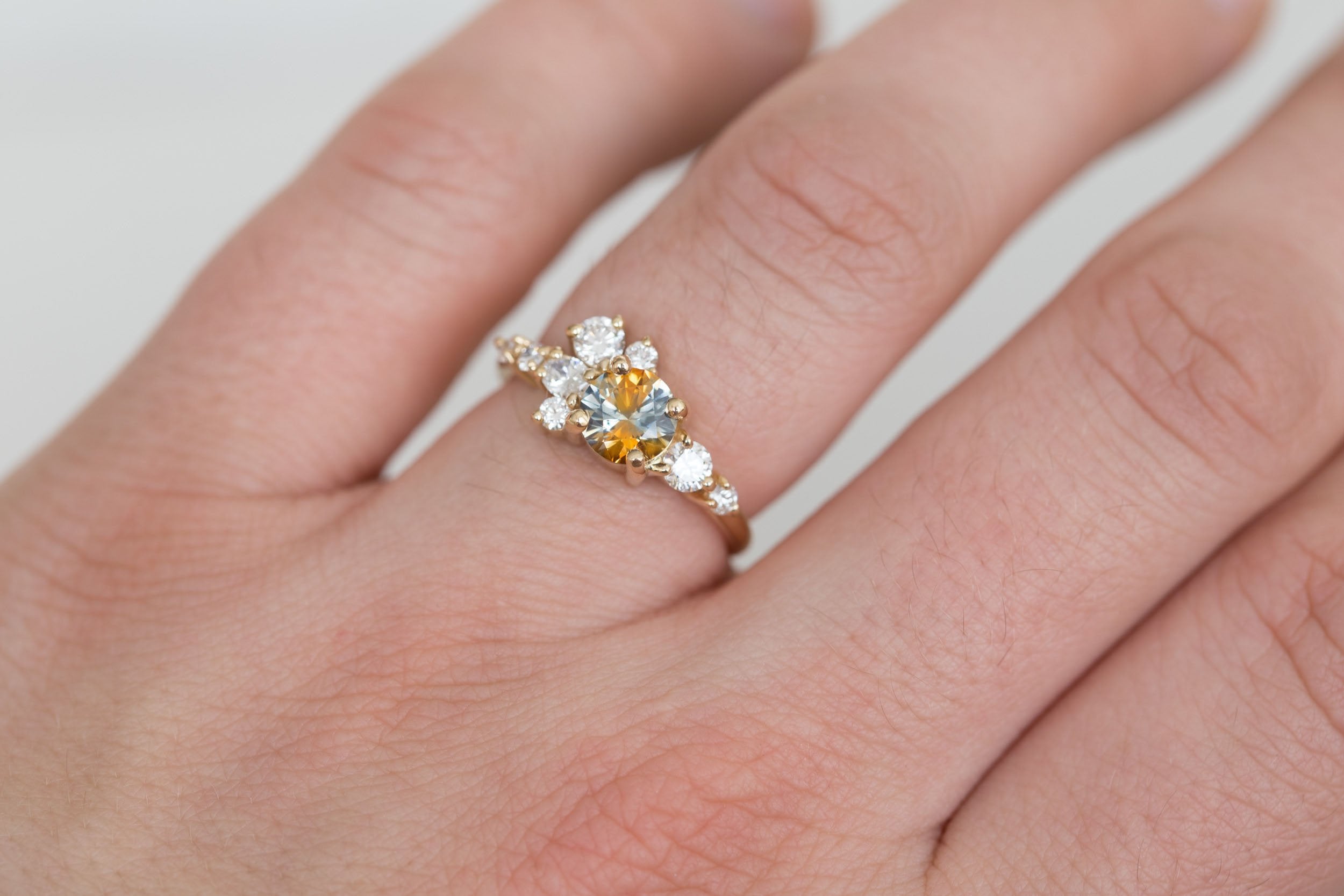 Ilia Ring | Bicolor Orange Blue Sapphire + Diamond Cluster Engagement Ring 1.09 ct | 14k Recycled Gold | One of a Kind
