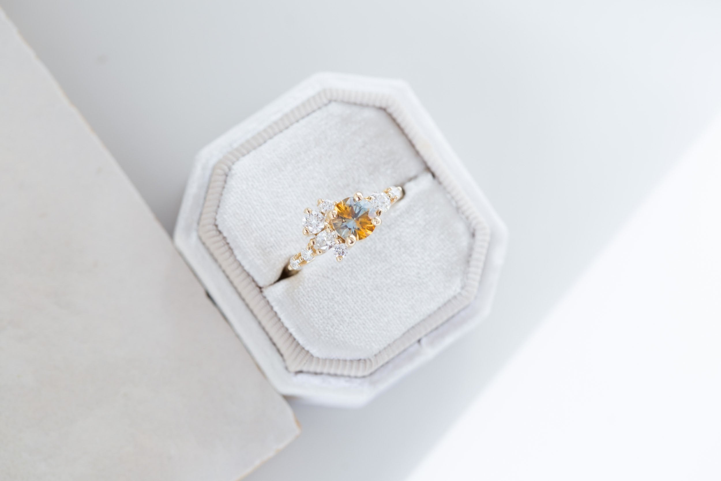 Ilia Ring | Bicolor Orange Blue Sapphire + Diamond Cluster Engagement Ring 1.09 ct | 14k Recycled Gold | One of a Kind