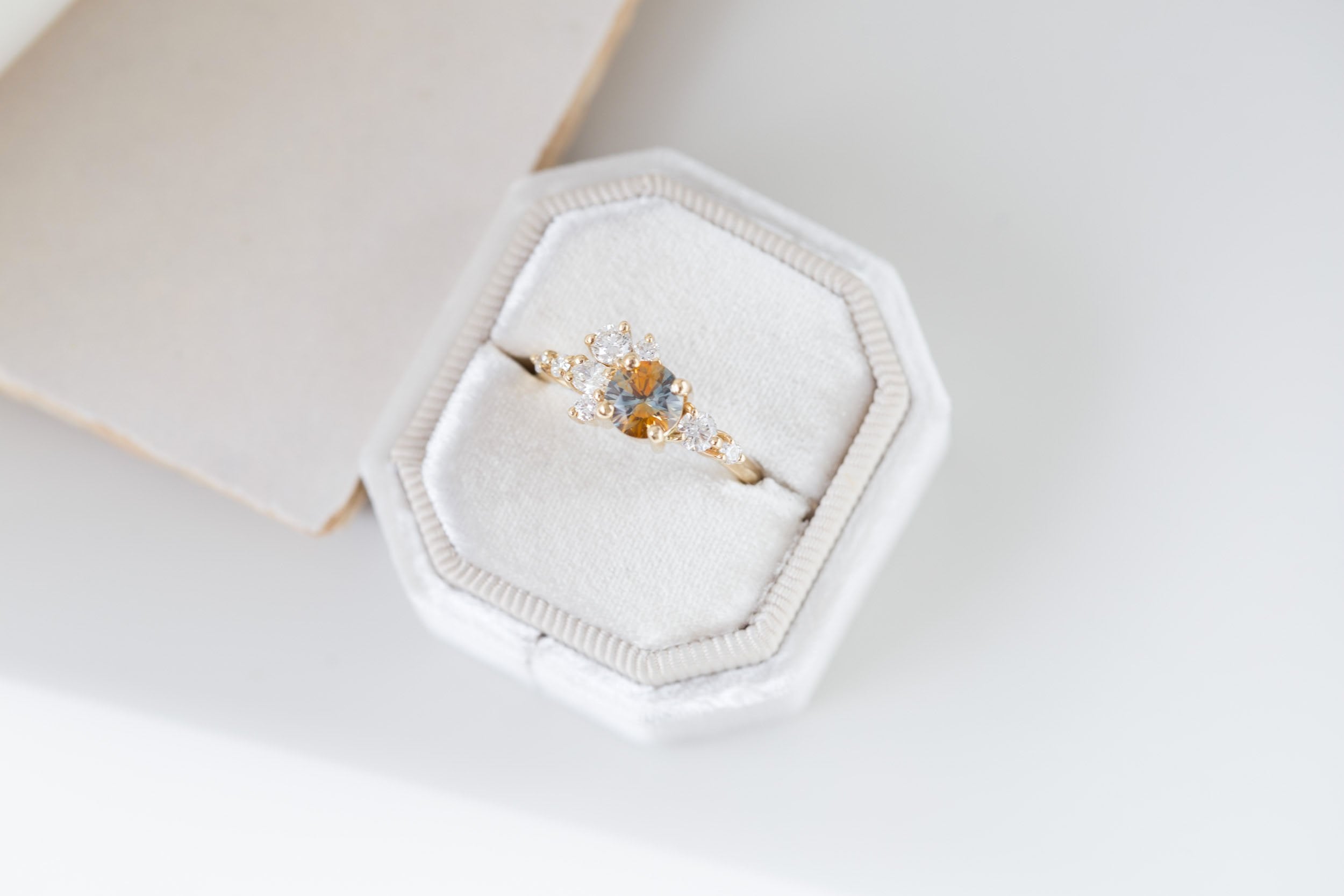Ilia Ring | Bicolor Orange Blue Sapphire + Diamond Cluster Engagement Ring 1.09 ct | 14k Recycled Gold | One of a Kind