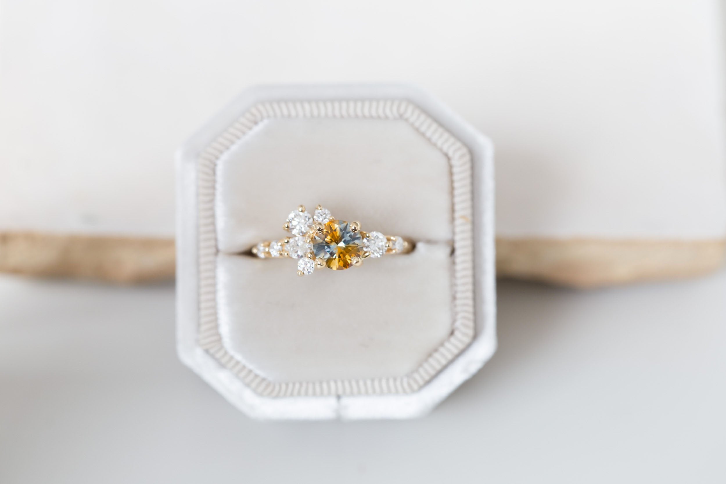 Ilia Ring | Bicolor Orange Blue Sapphire + Diamond Cluster Engagement Ring 1.09 ct | 14k Recycled Gold | One of a Kind