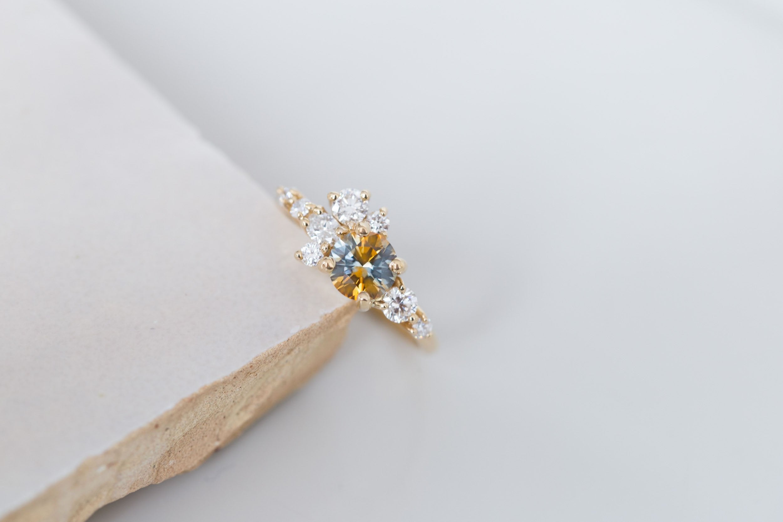 Ilia Ring | Bicolor Orange Blue Sapphire + Diamond Cluster Engagement Ring 1.09 ct | 14k Recycled Gold | One of a Kind