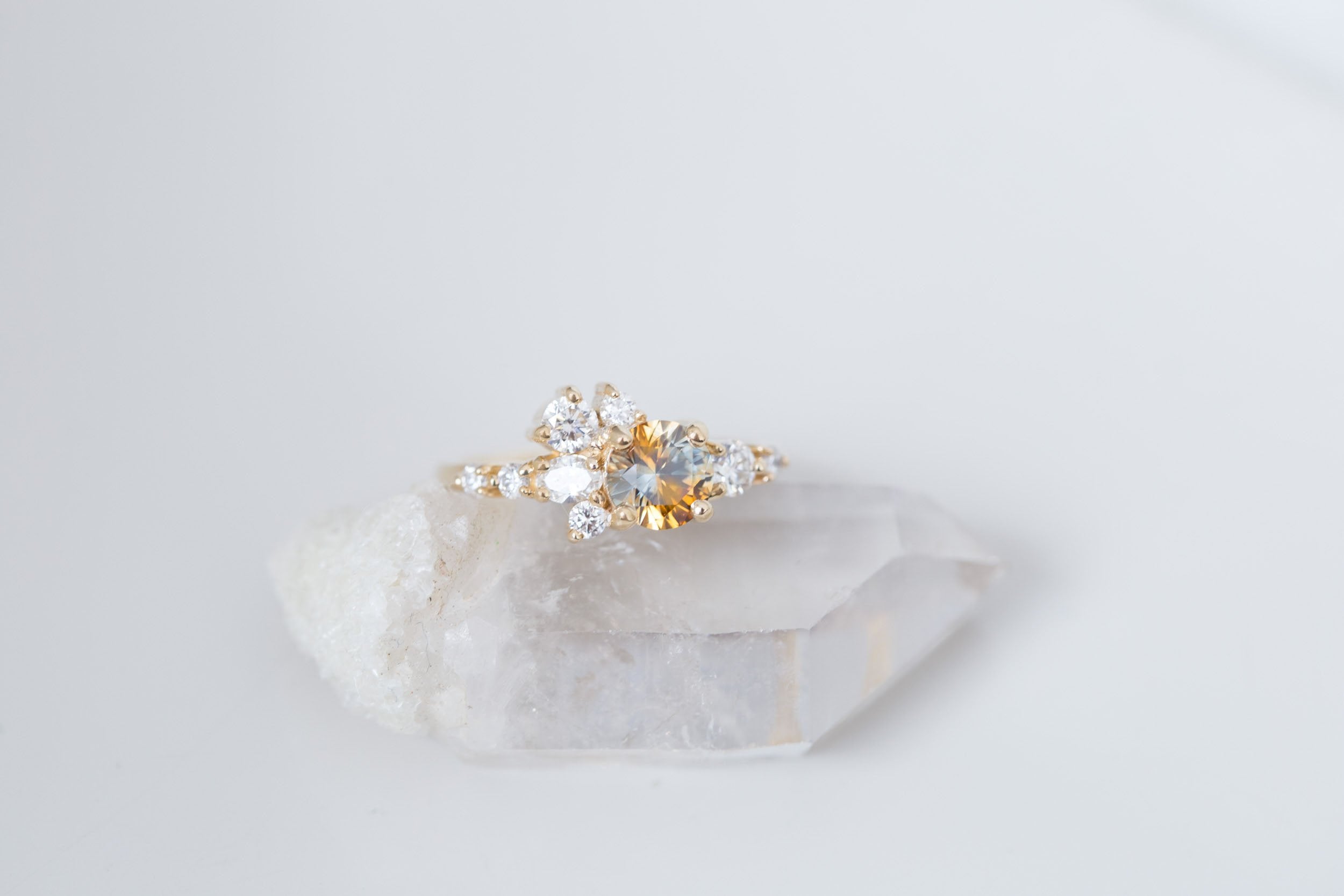 Ilia Ring | Bicolor Orange Blue Sapphire + Diamond Cluster Engagement Ring 1.09 ct | 14k Recycled Gold | One of a Kind