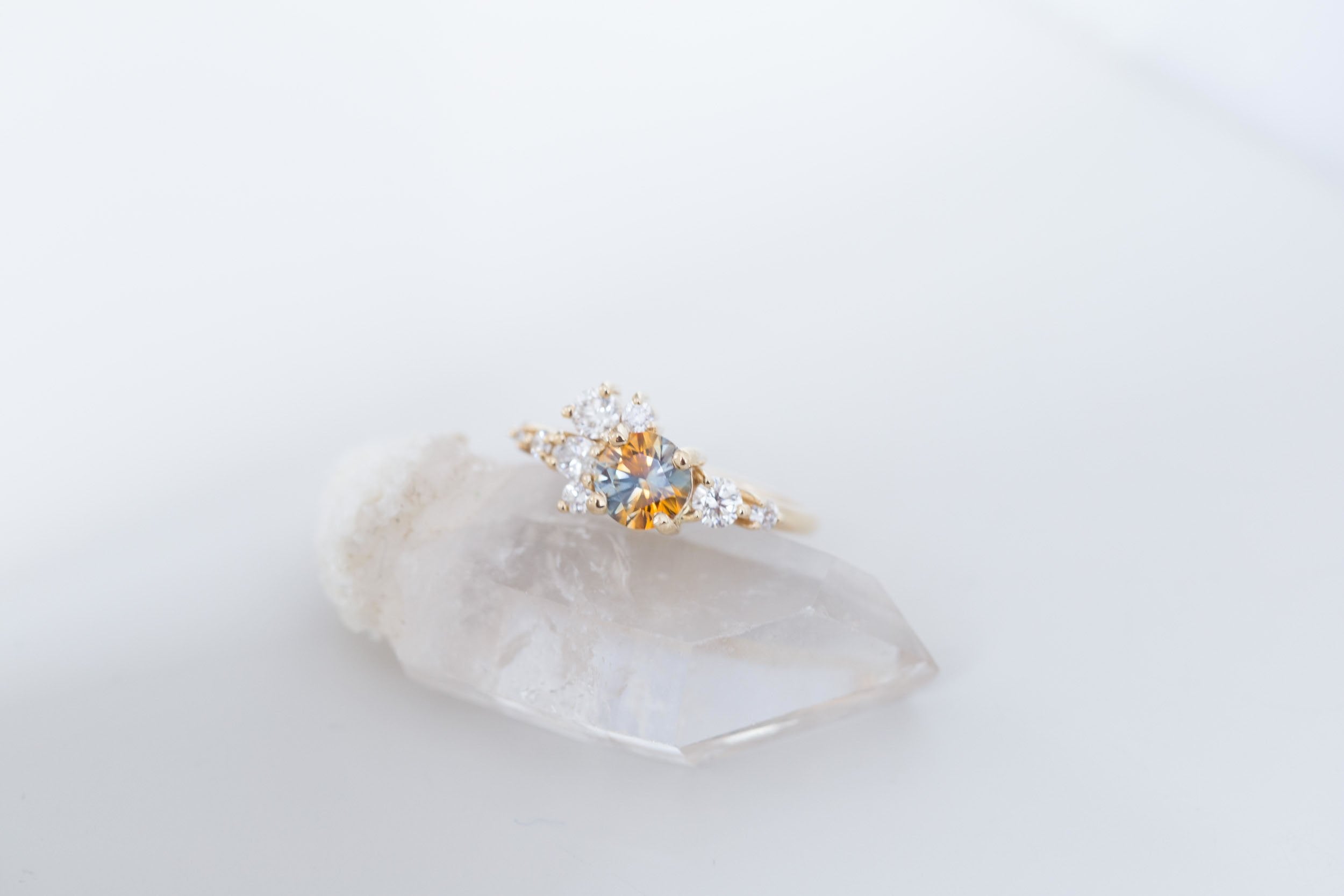 Ilia Ring | Bicolor Orange Blue Sapphire + Diamond Cluster Engagement Ring 1.09 ct | 14k Recycled Gold | One of a Kind