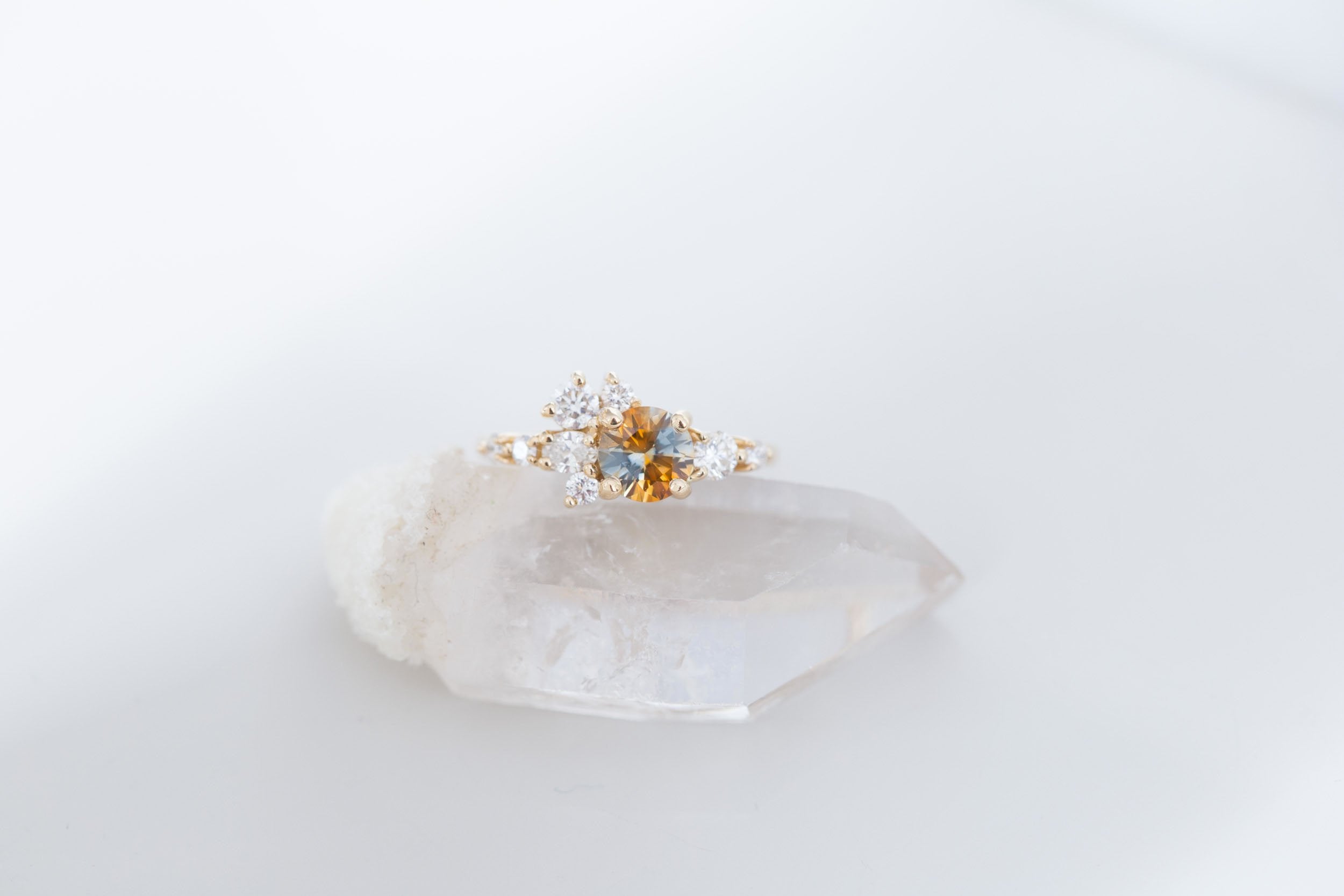 Ilia Ring | Bicolor Orange Blue Sapphire + Diamond Cluster Engagement Ring 1.09 ct | 14k Recycled Gold | One of a Kind