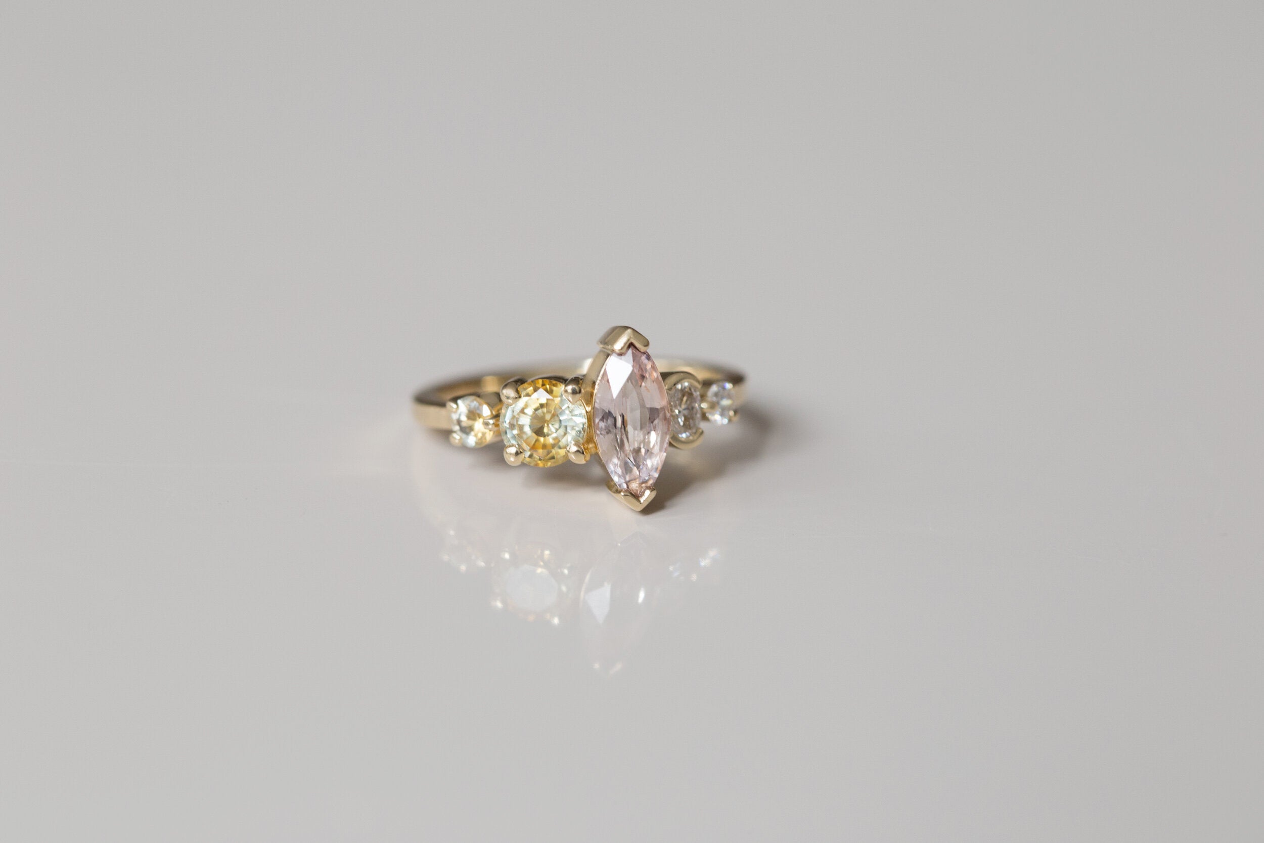 Double Bicolor Sapphire + Diamond Cluster Engagement Ring | 14k Recycled Gold | One of a Kind