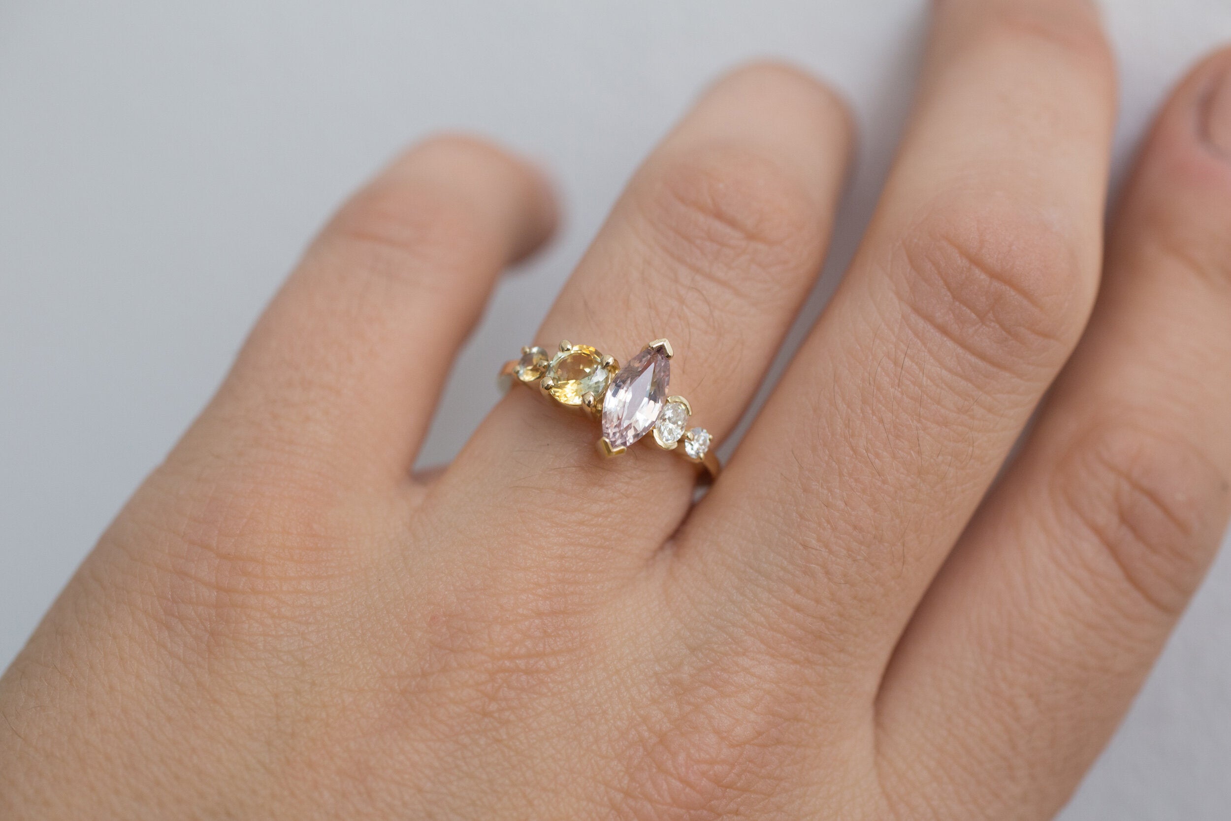 Double Bicolor Sapphire + Diamond Cluster Engagement Ring | 14k Recycled Gold | One of a Kind