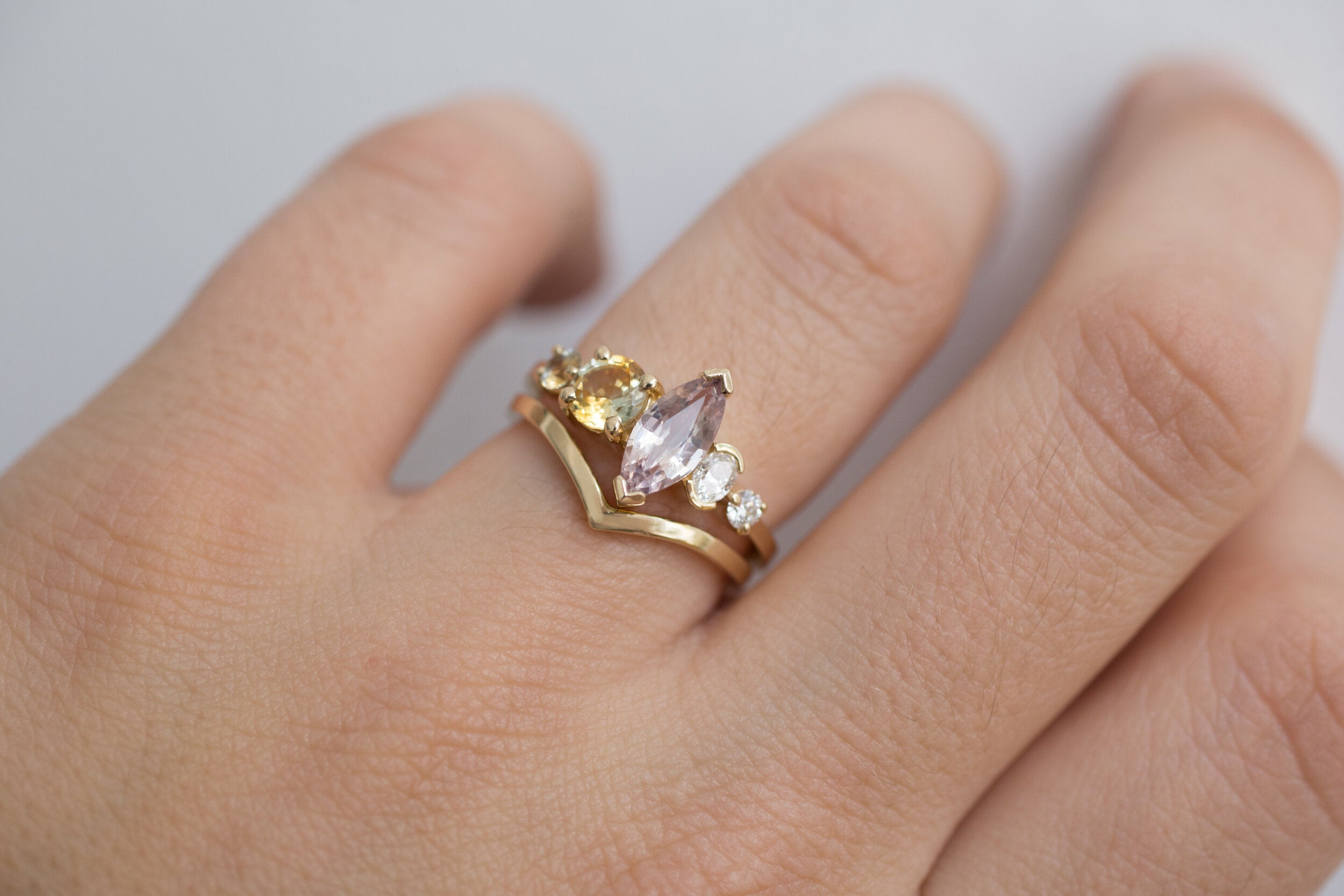 Double Bicolor Sapphire + Diamond Cluster Engagement Ring | 14k Recycled Gold | One of a Kind