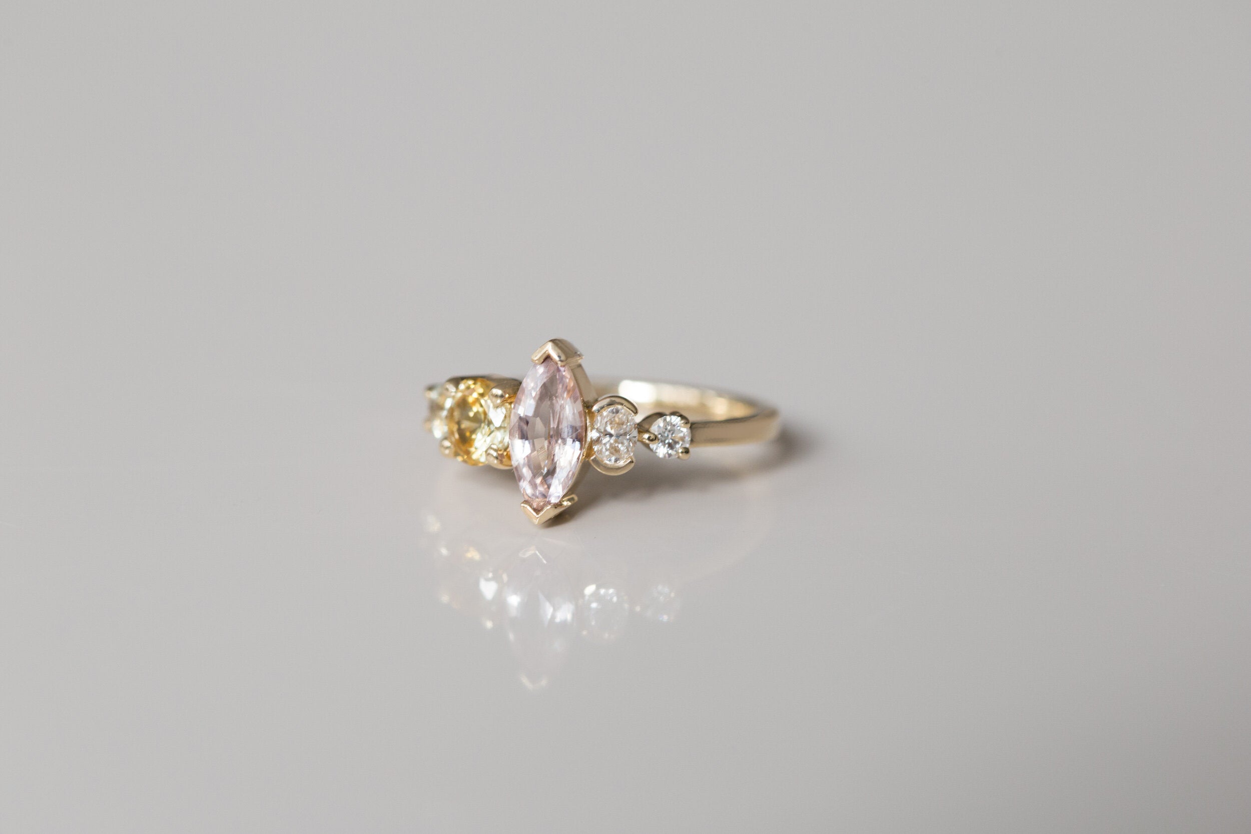 Double Bicolor Sapphire + Diamond Cluster Engagement Ring | 14k Recycled Gold | One of a Kind