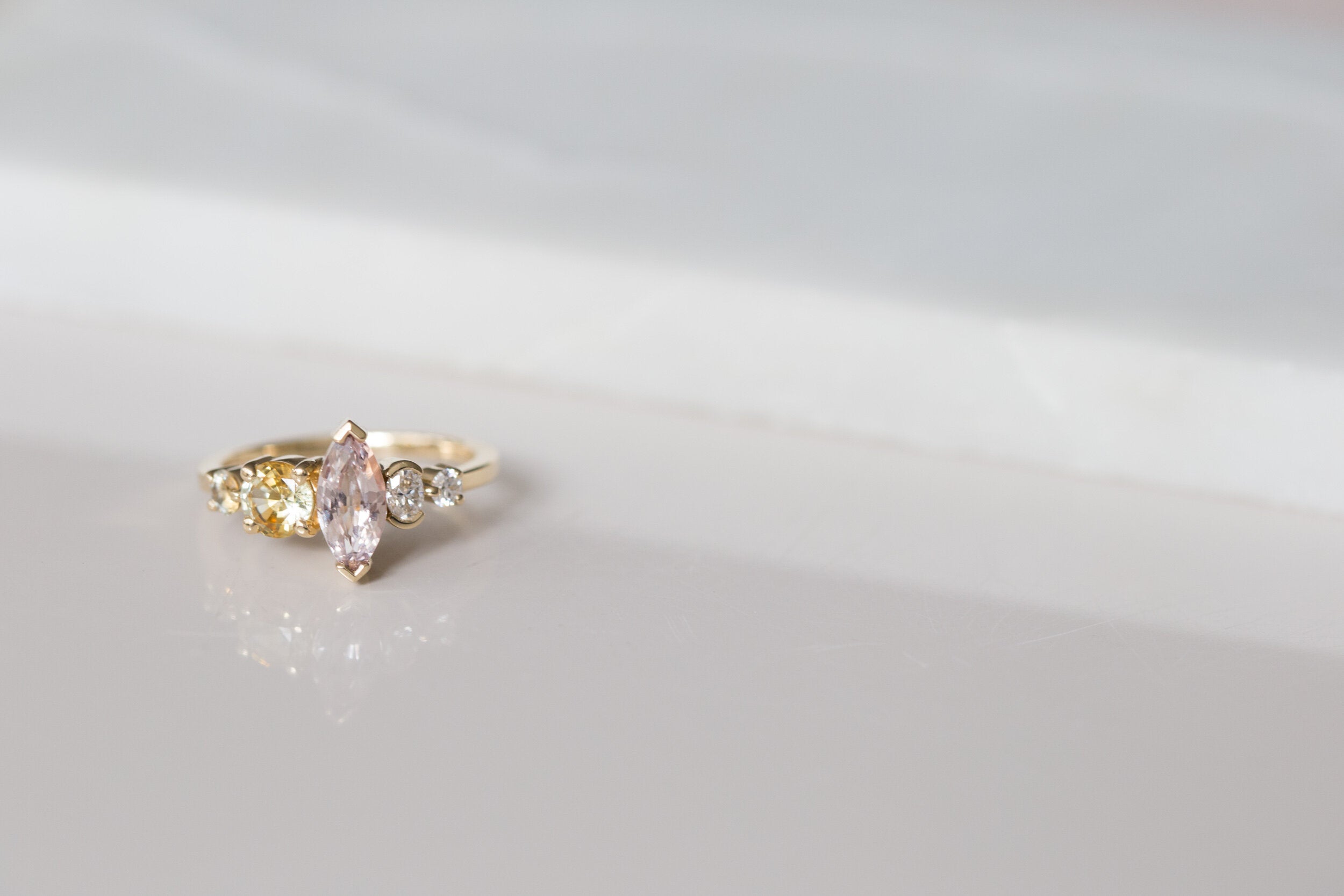Double Bicolor Sapphire + Diamond Cluster Engagement Ring | 14k Recycled Gold | One of a Kind