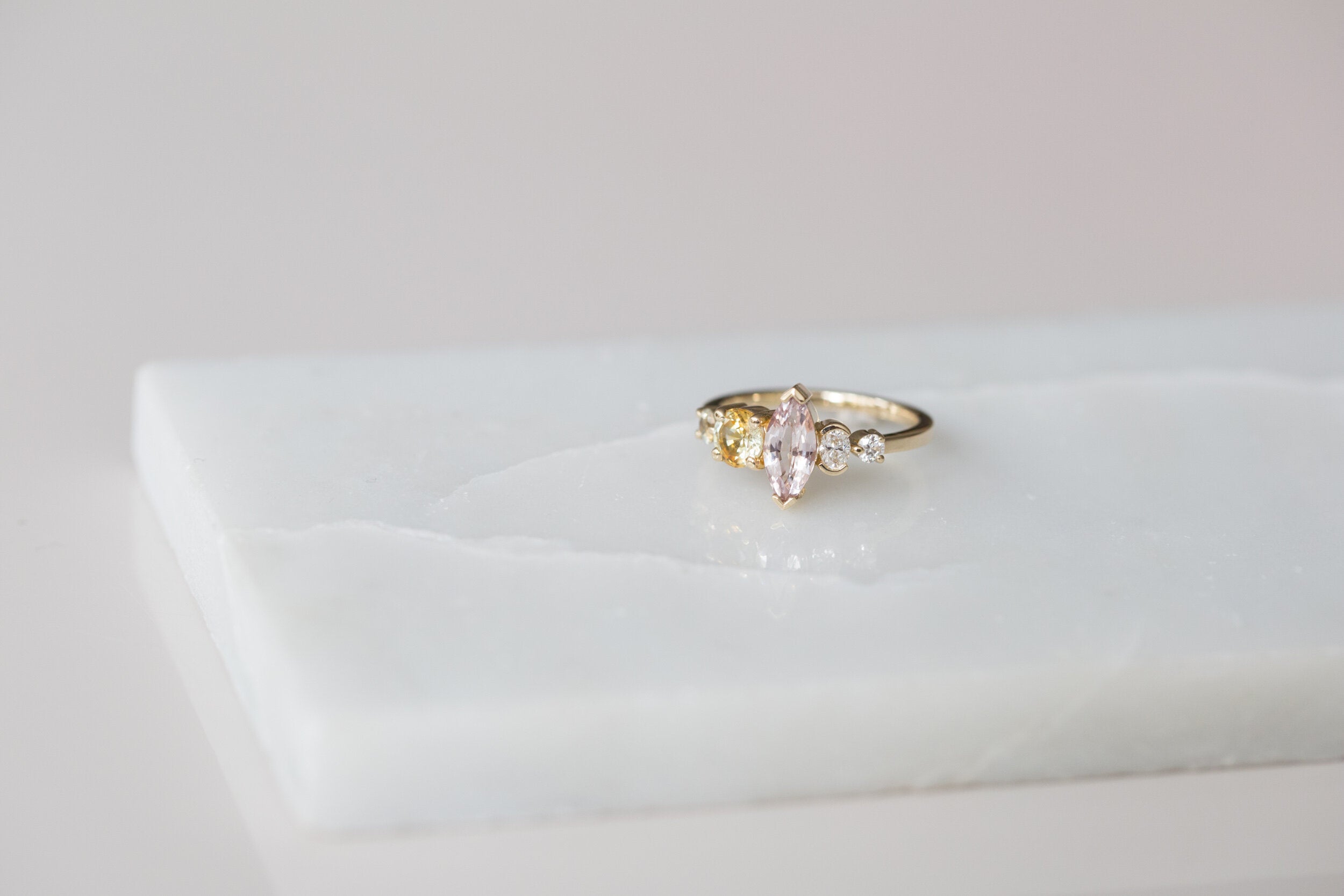 Double Bicolor Sapphire + Diamond Cluster Engagement Ring | 14k Recycled Gold | One of a Kind